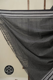 Black Big Checks Cotton Patteda Anchu Saree - SRBPAS344