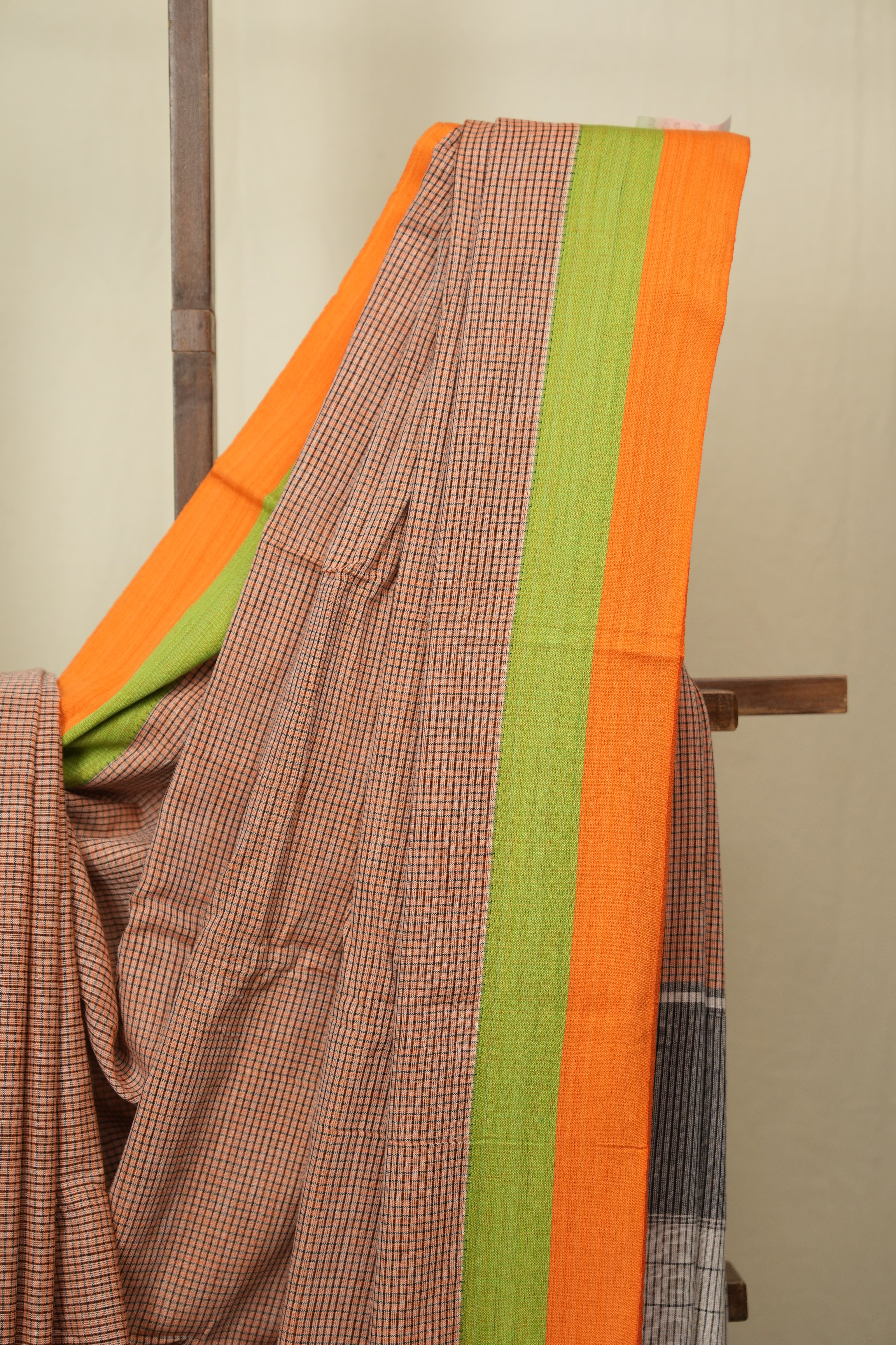 Peach Small Checks Cotton Patteda Anchu Saree - SRPPAS357