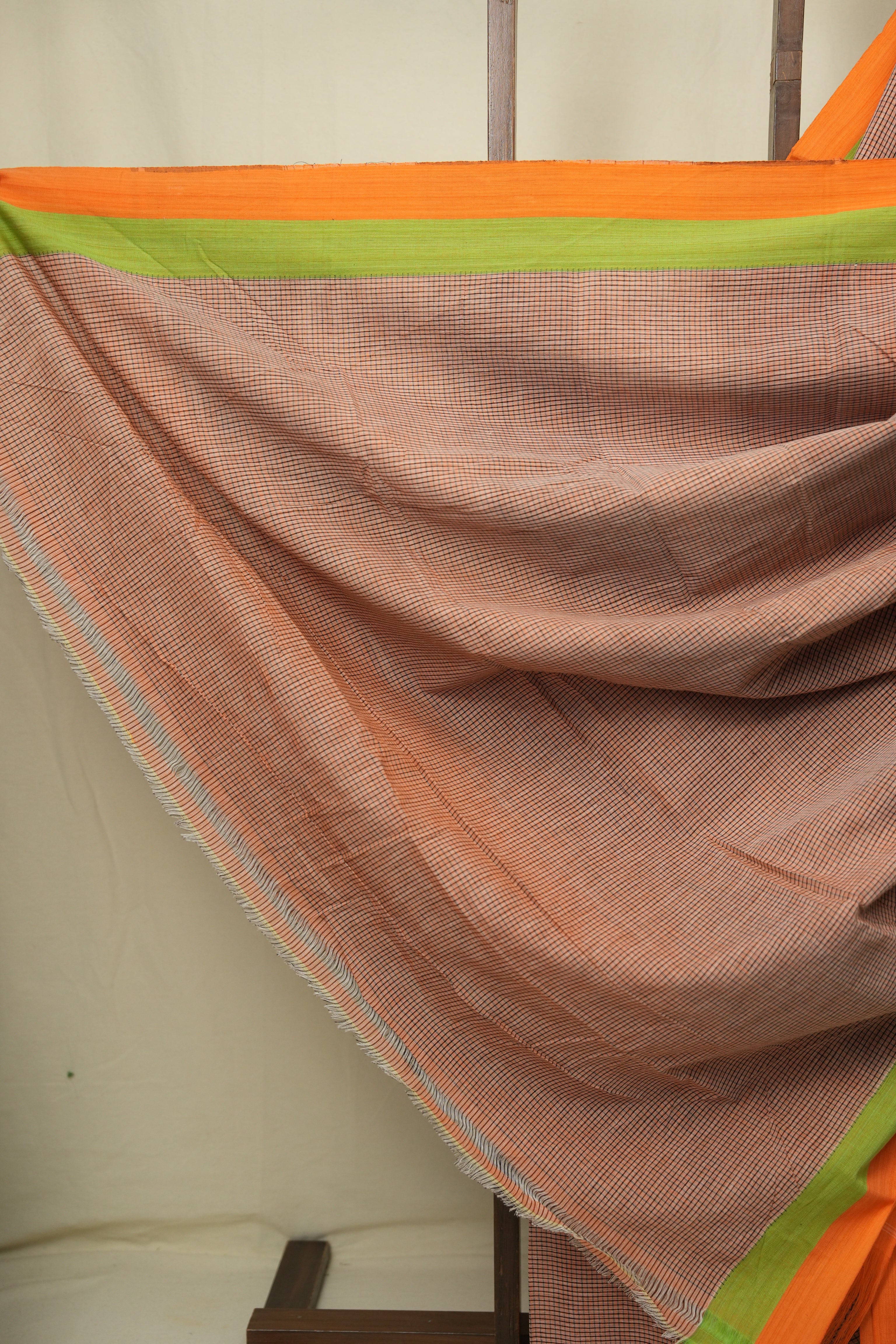 Peach Small Checks Cotton Patteda Anchu Saree - SRPPAS357