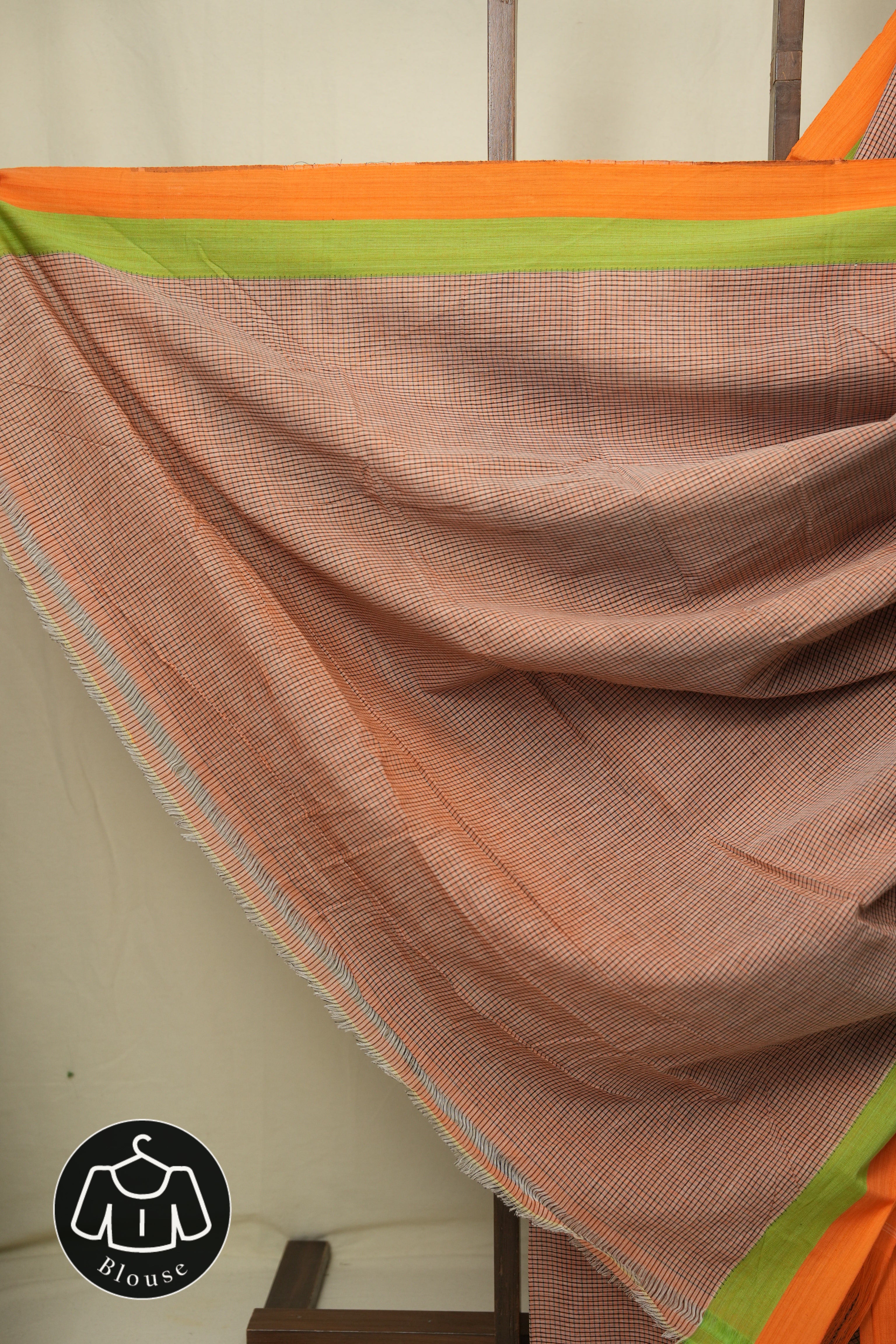 Peach Small Checks Cotton Patteda Anchu Saree - SRPPAS357