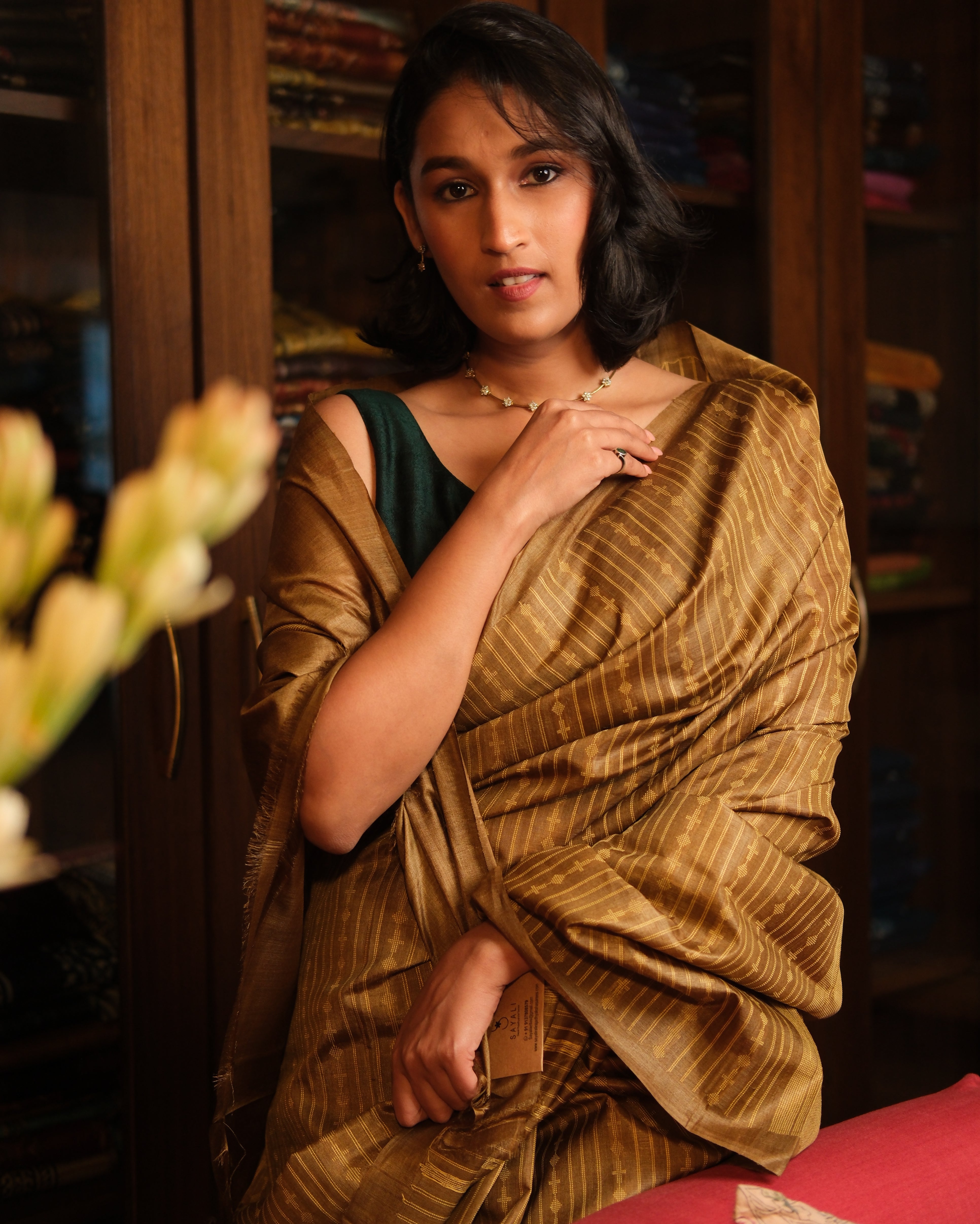 Mustard Tussar Silk Saree - SRMTSS1319
