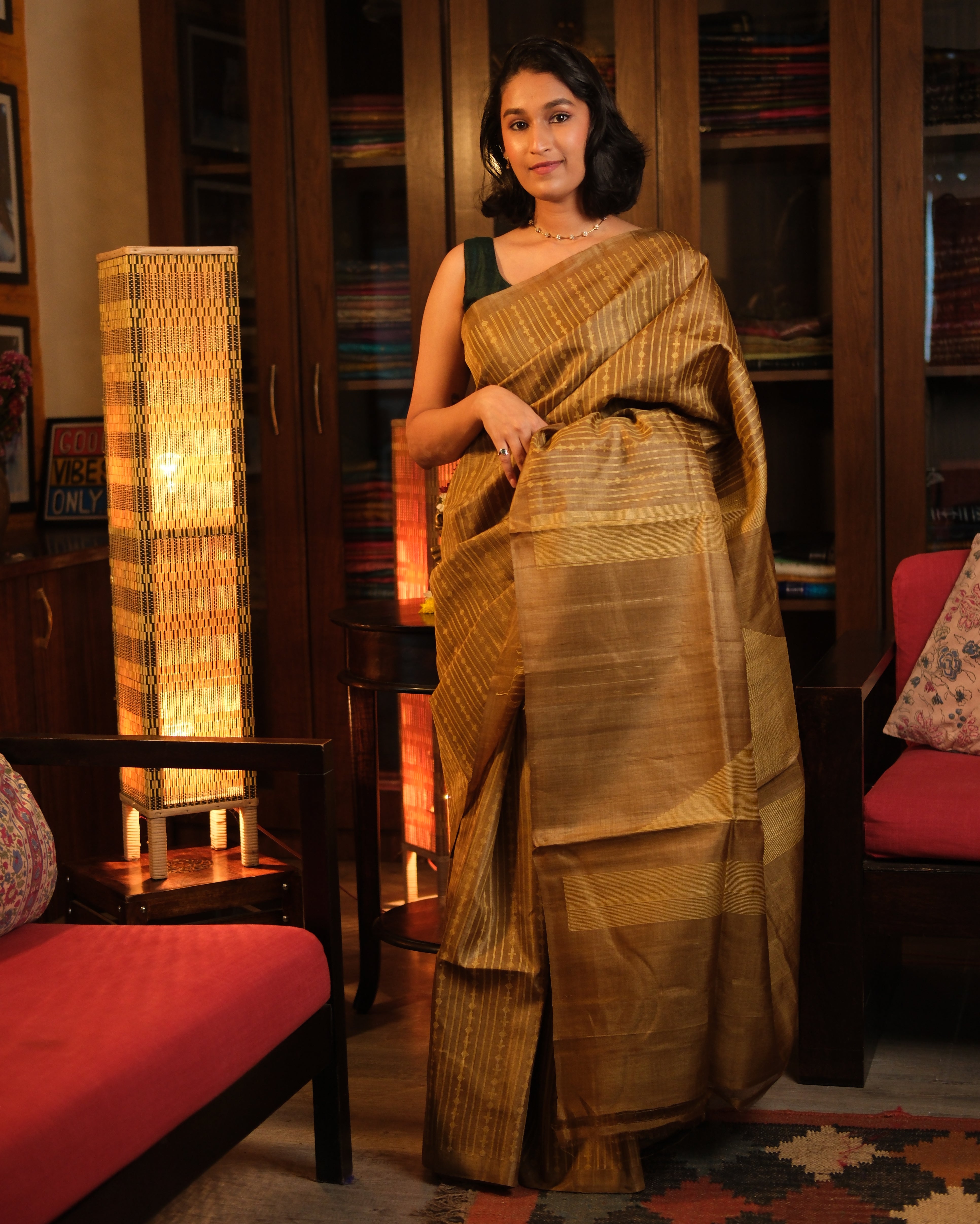 Mustard Tussar Silk Saree - SRMTSS1319