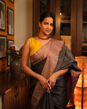 Blackish Grey Tussar Silk Saree - SRBGTSS1300