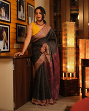 Blackish Grey Tussar Silk Saree - SRBGTSS1300