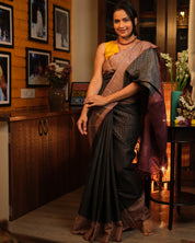 Blackish Grey Tussar Silk Saree - SRBGTSS1300