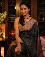 Blackish Grey Tussar Silk Saree - SRBGTSS1300