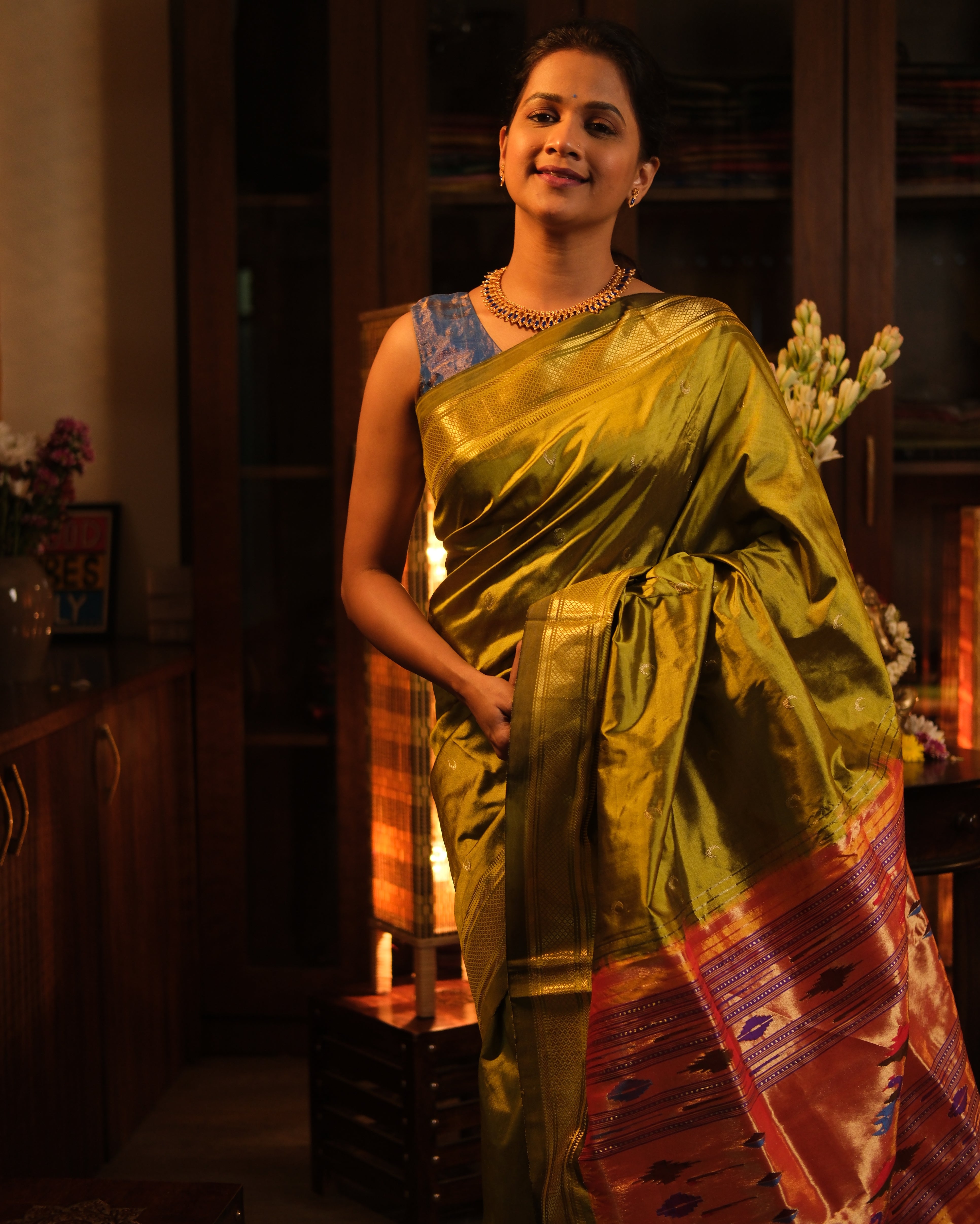 Olive Silk Paithani Saree - SROSPS617