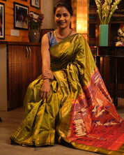 Olive Silk Paithani Saree - SROSPS617