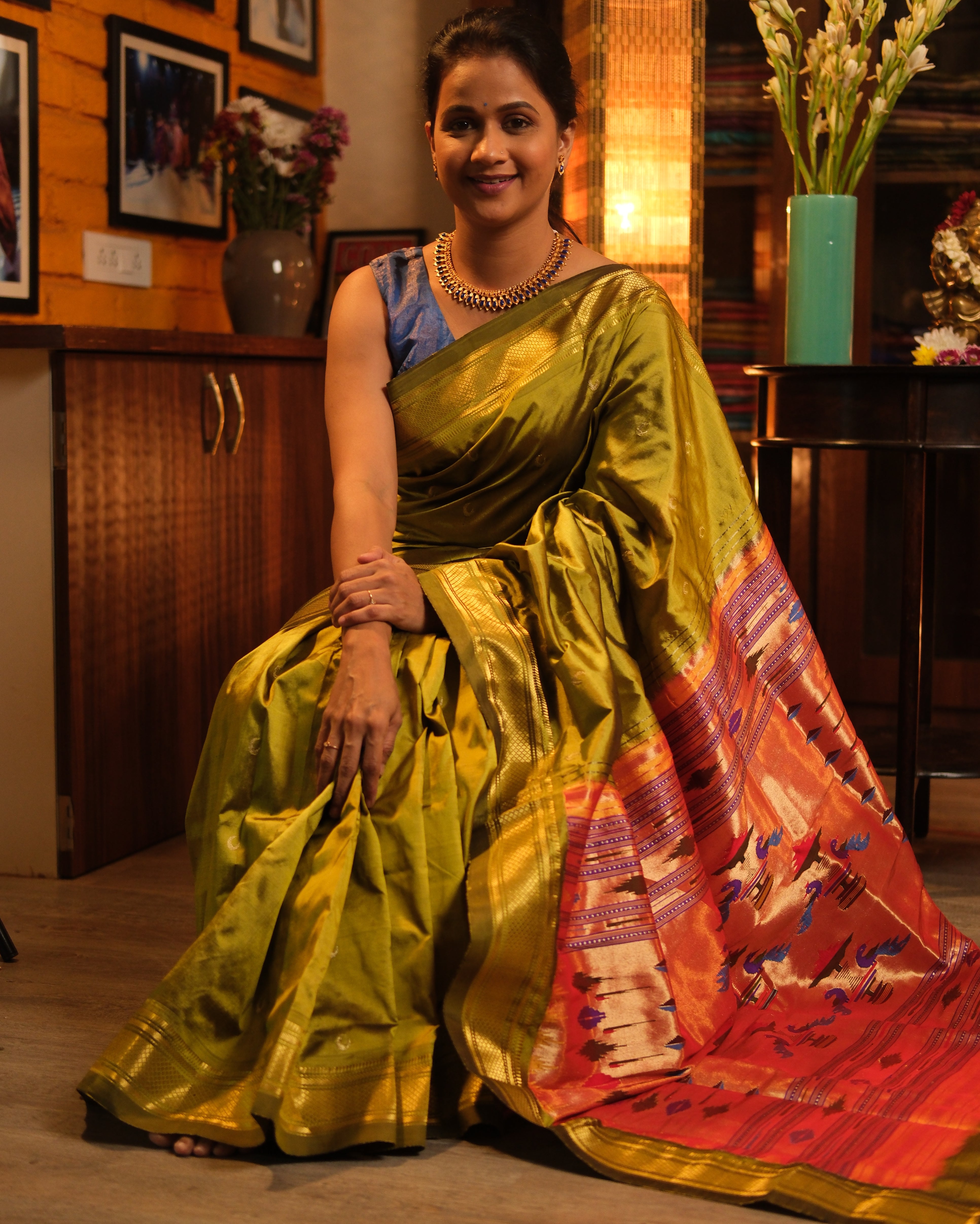 Olive Silk Paithani Saree - SROSPS617