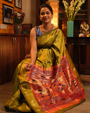Olive Silk Paithani Saree - SROSPS617