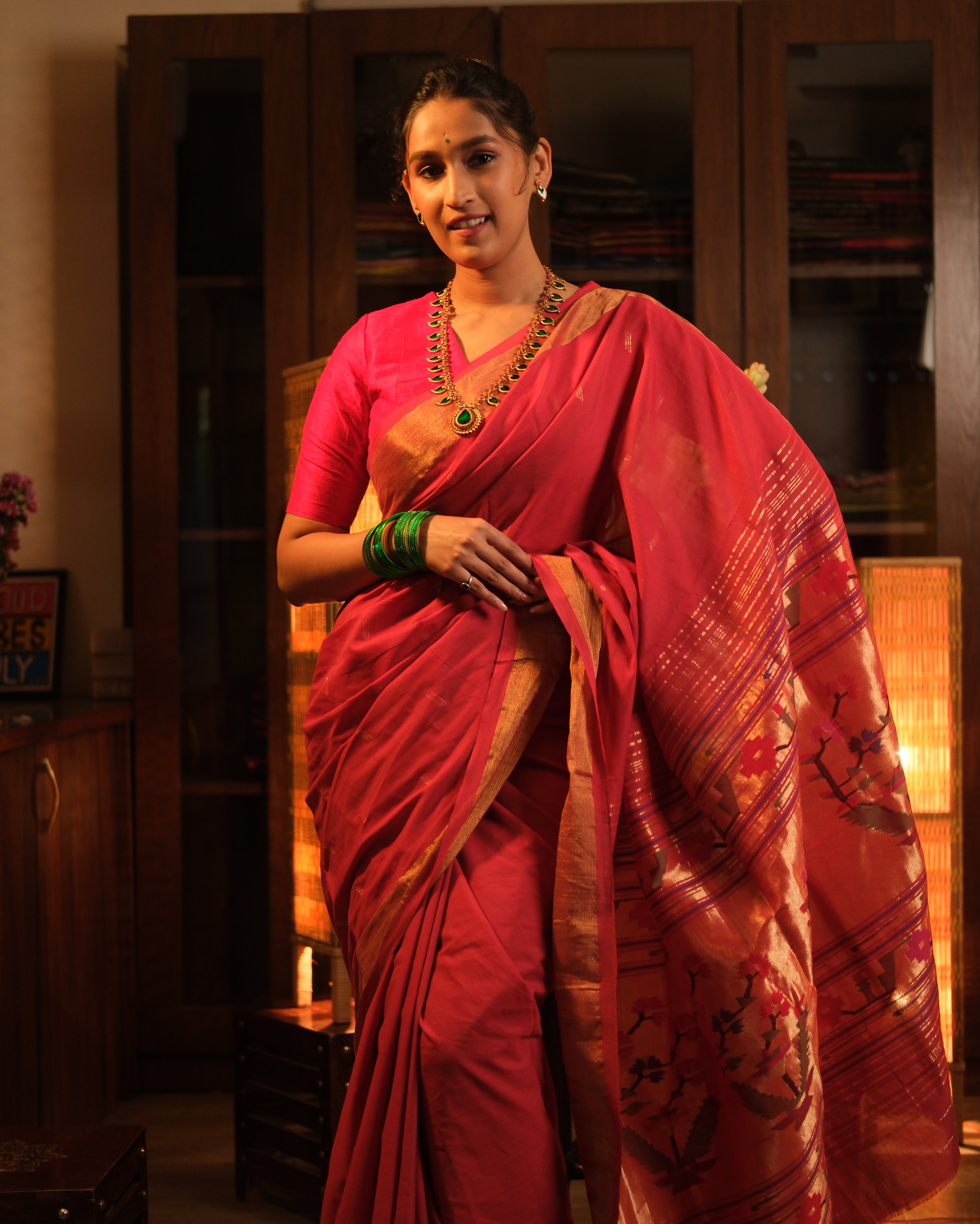 Red Cotton Paithani Saree - SRRCPS525