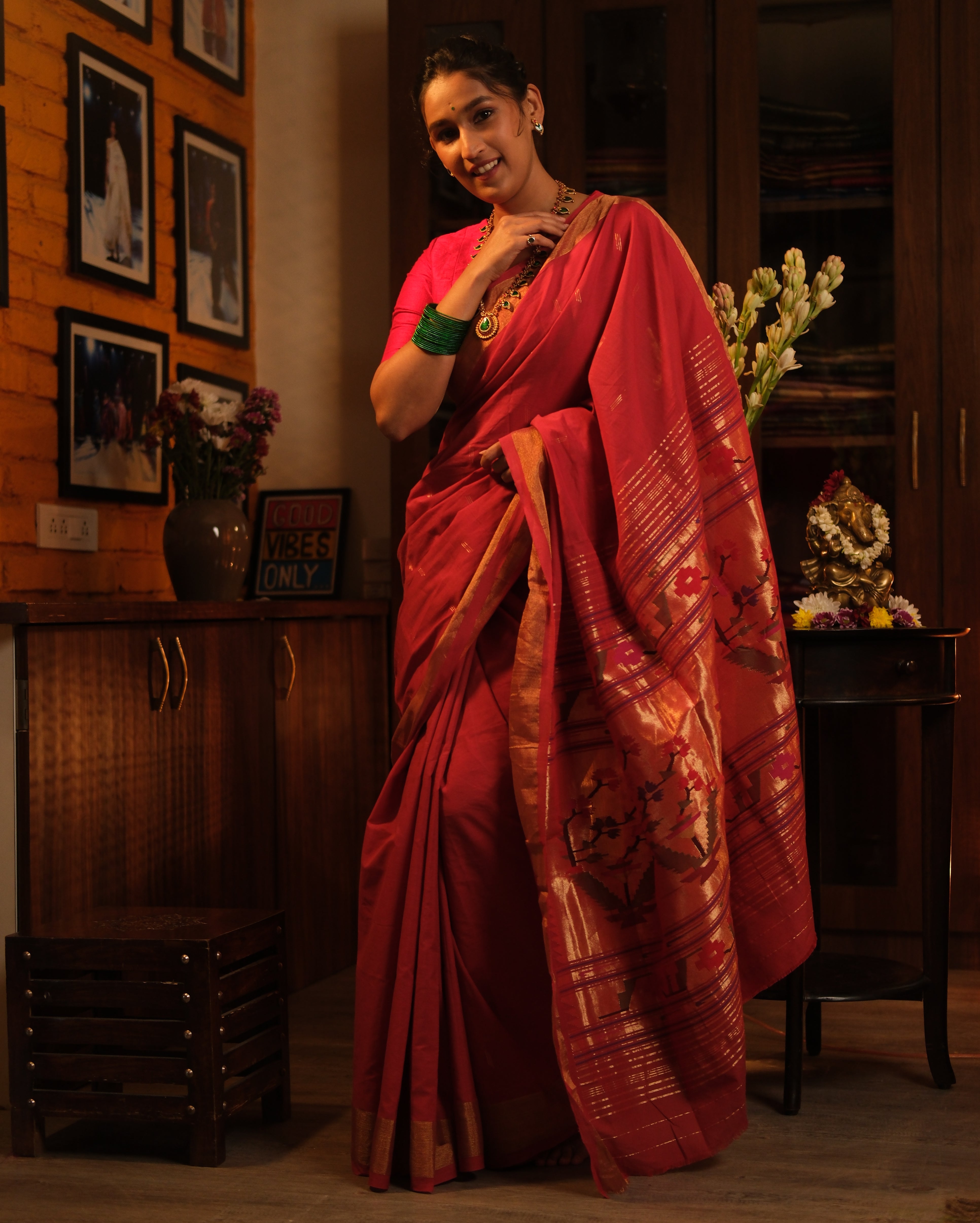 Red Cotton Paithani Saree - SRRCPS525