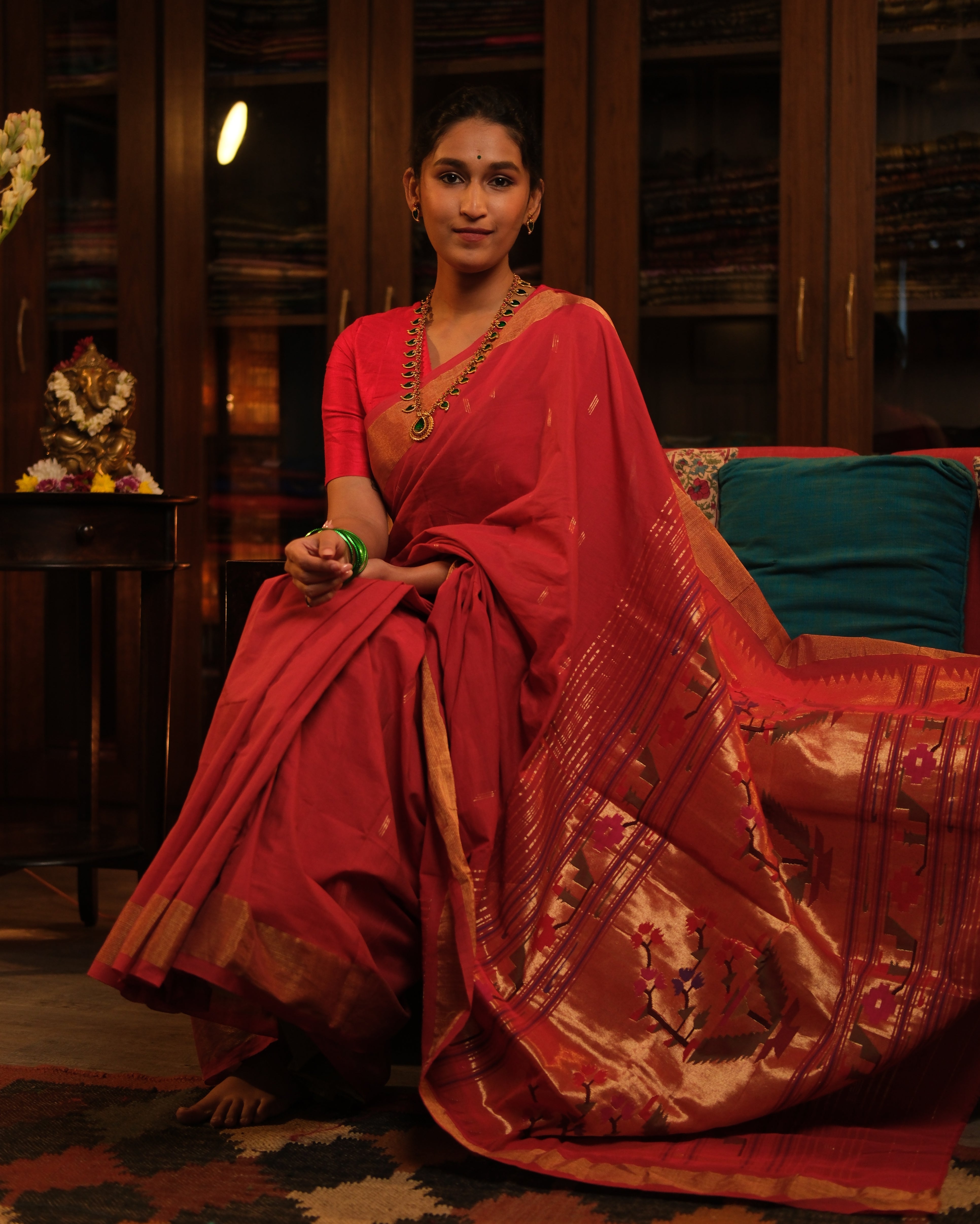 Red Cotton Paithani Saree - SRRCPS525