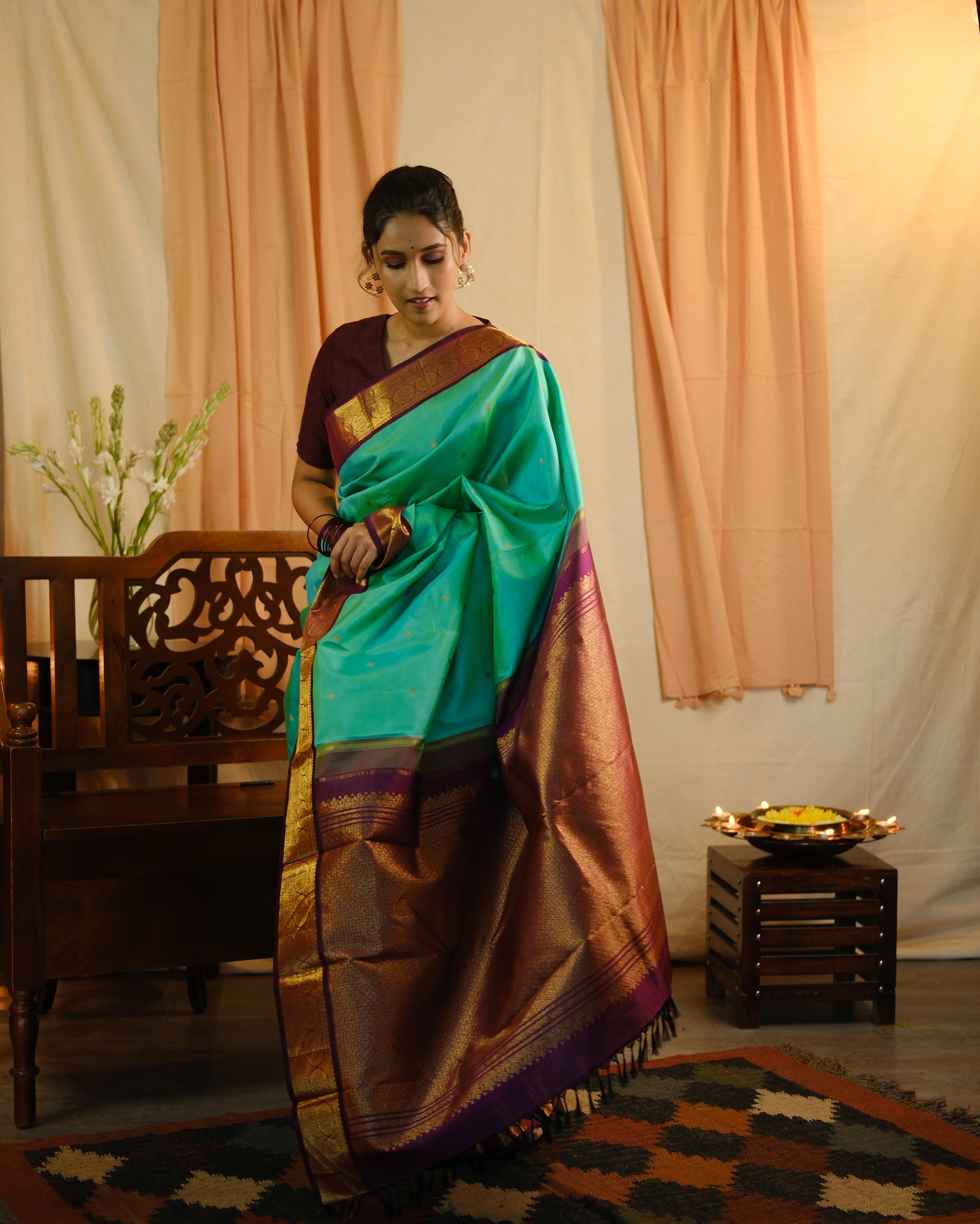 Turquoise Kanjeevaram Silk Saree - SRTKSS824