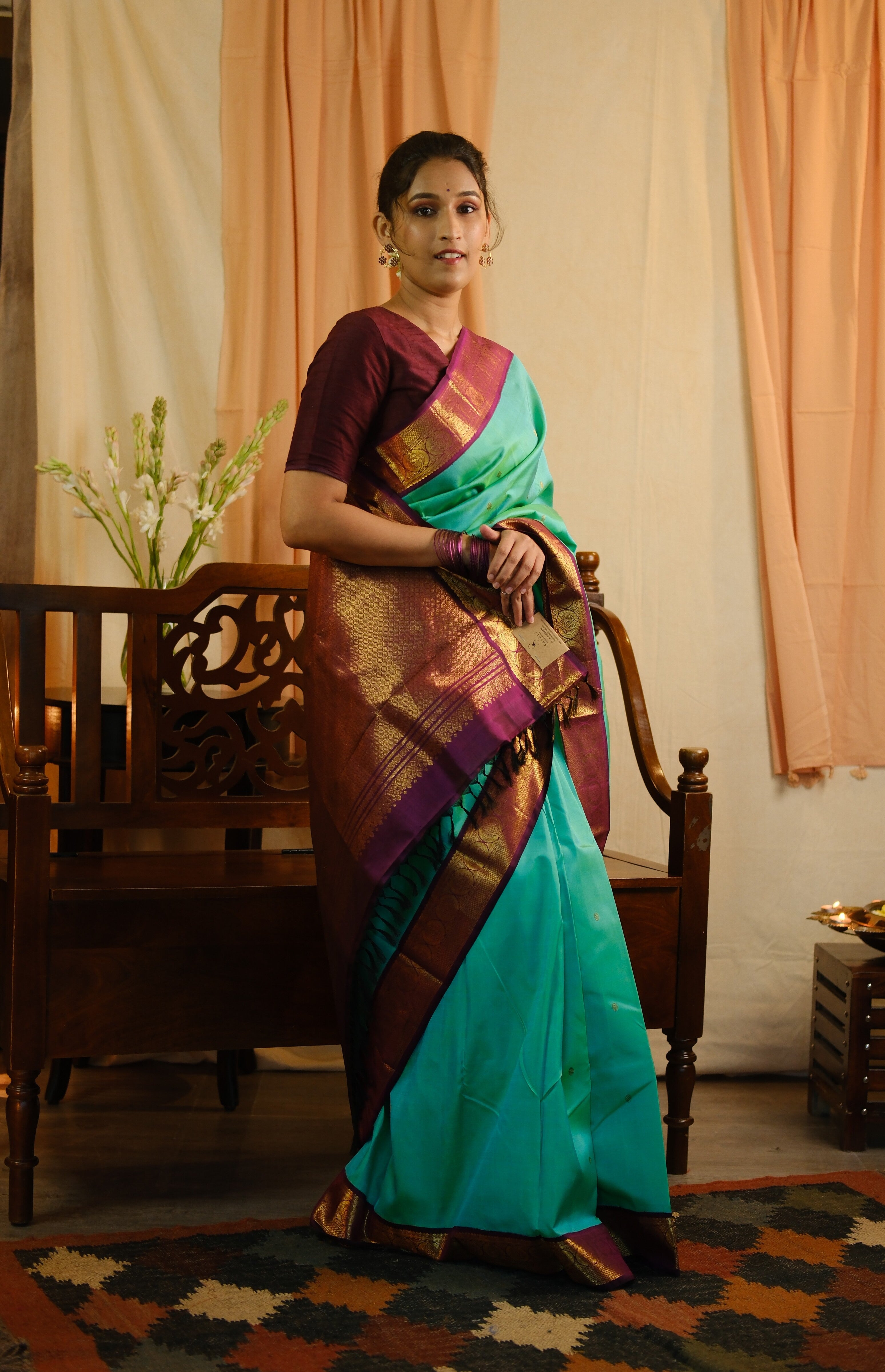 Turquoise Kanjeevaram Silk Saree - SRTKSS824