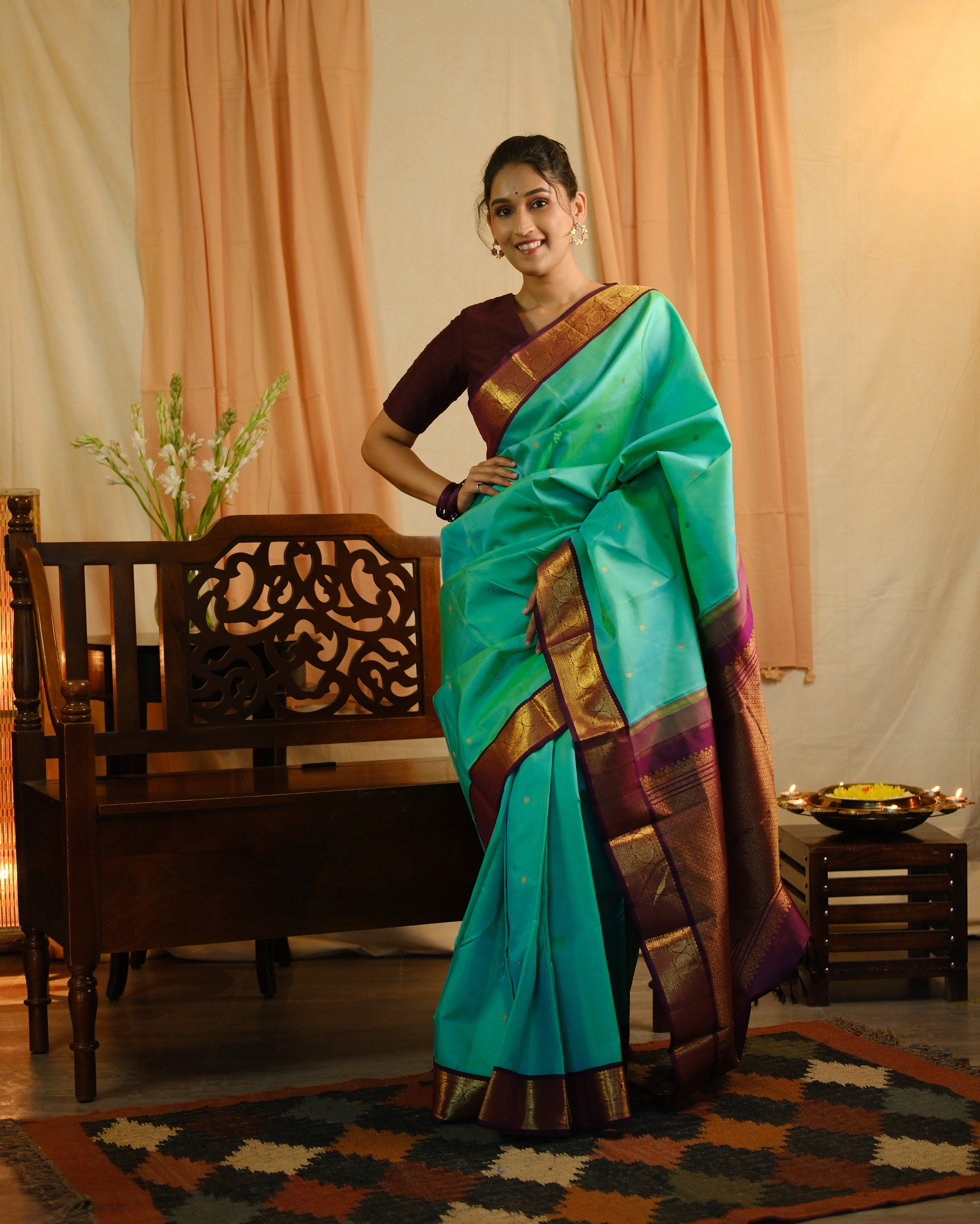 Turquoise Kanjeevaram Silk Saree - SRTKSS824
