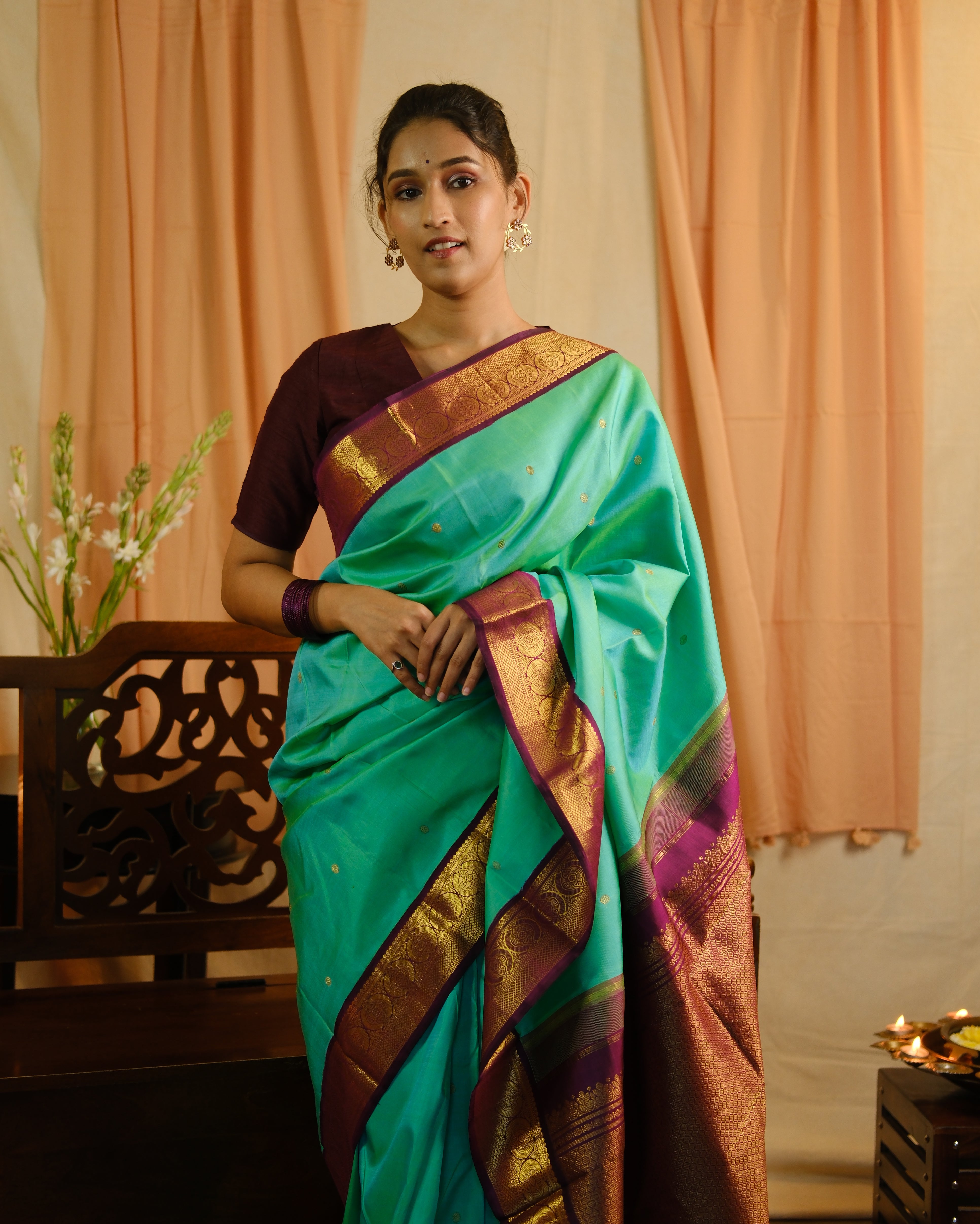 Turquoise Kanjeevaram Silk Saree - SRTKSS824