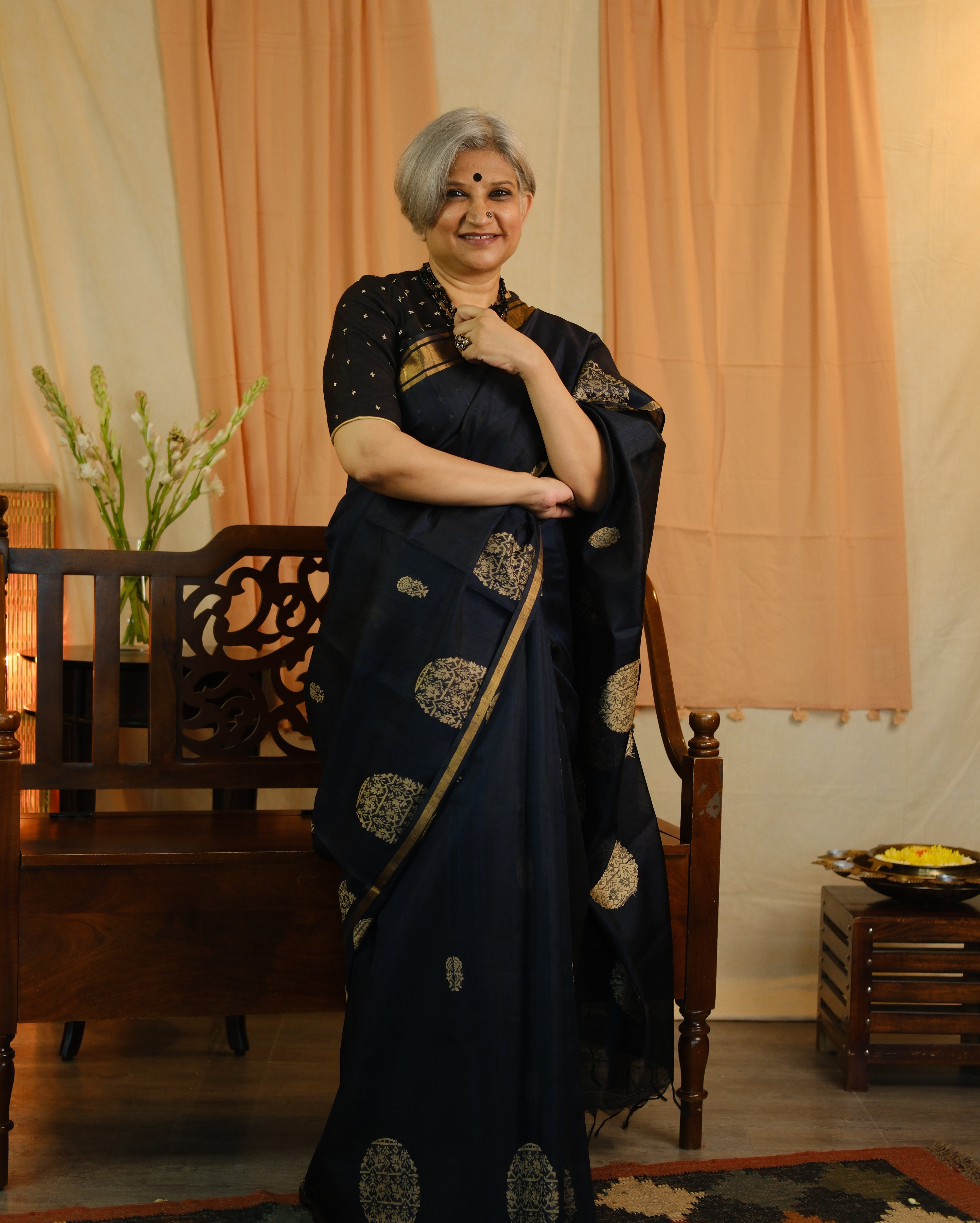Midnight Blue Raw Silk Saree - SRMBRSS685