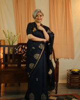 Midnight Blue Raw Silk Saree - SRMBRSS685