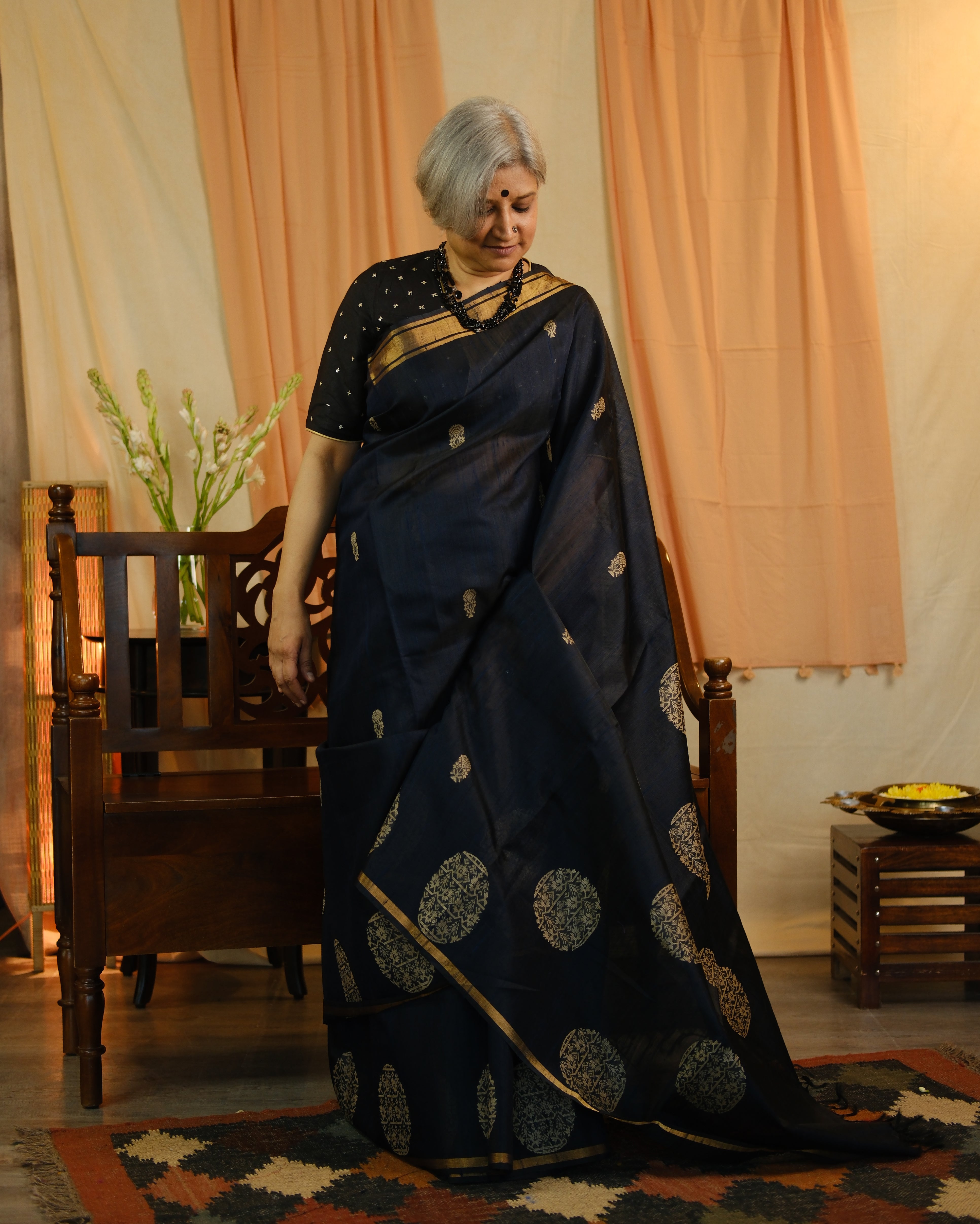 Midnight Blue Raw Silk Saree - SRMBRSS685