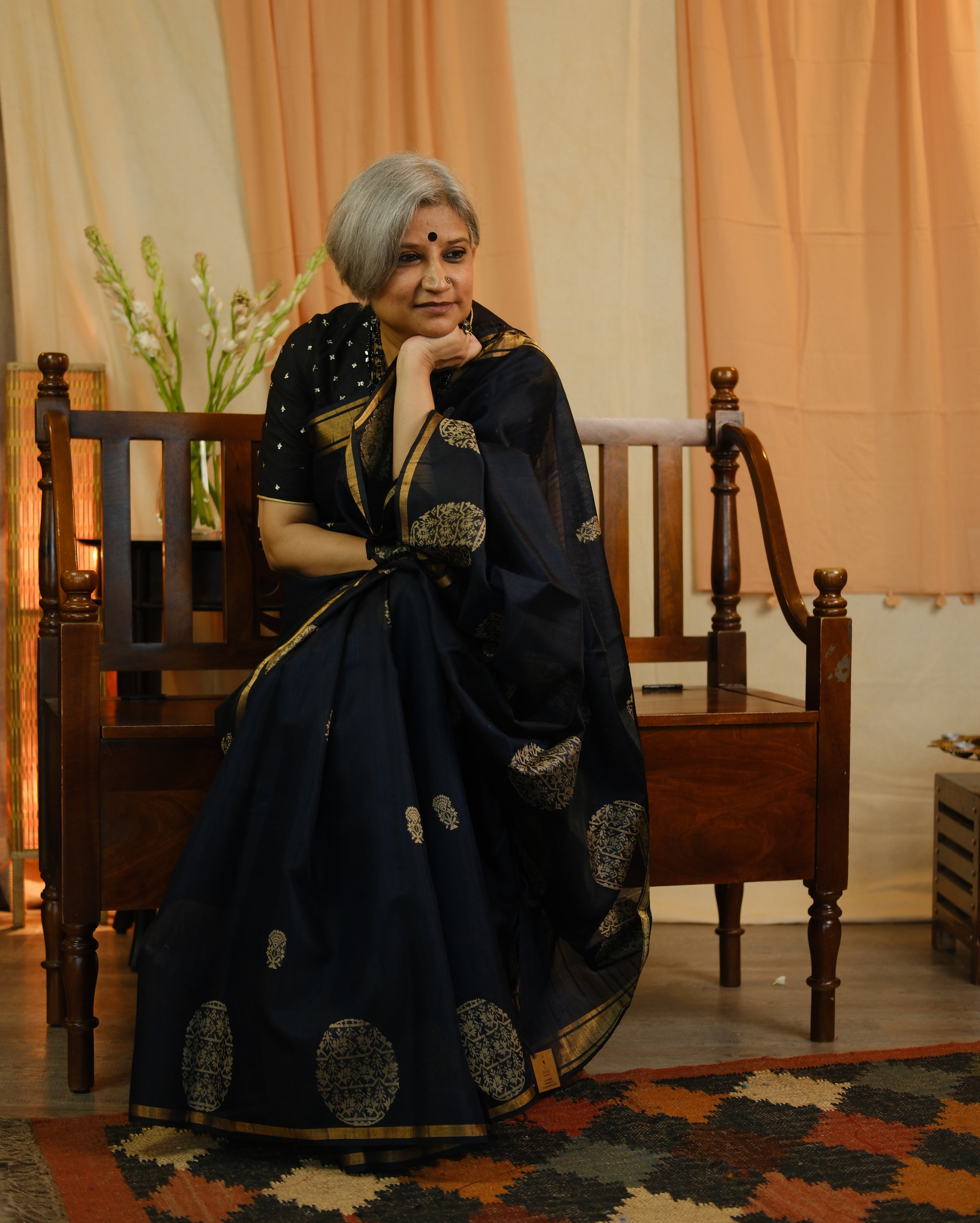 Midnight Blue Raw Silk Saree - SRMBRSS685