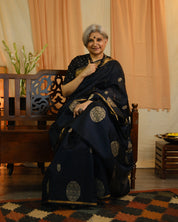 Midnight Blue Raw Silk Saree - SRMBRSS685