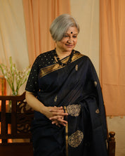 Midnight Blue Raw Silk Saree - SRMBRSS685