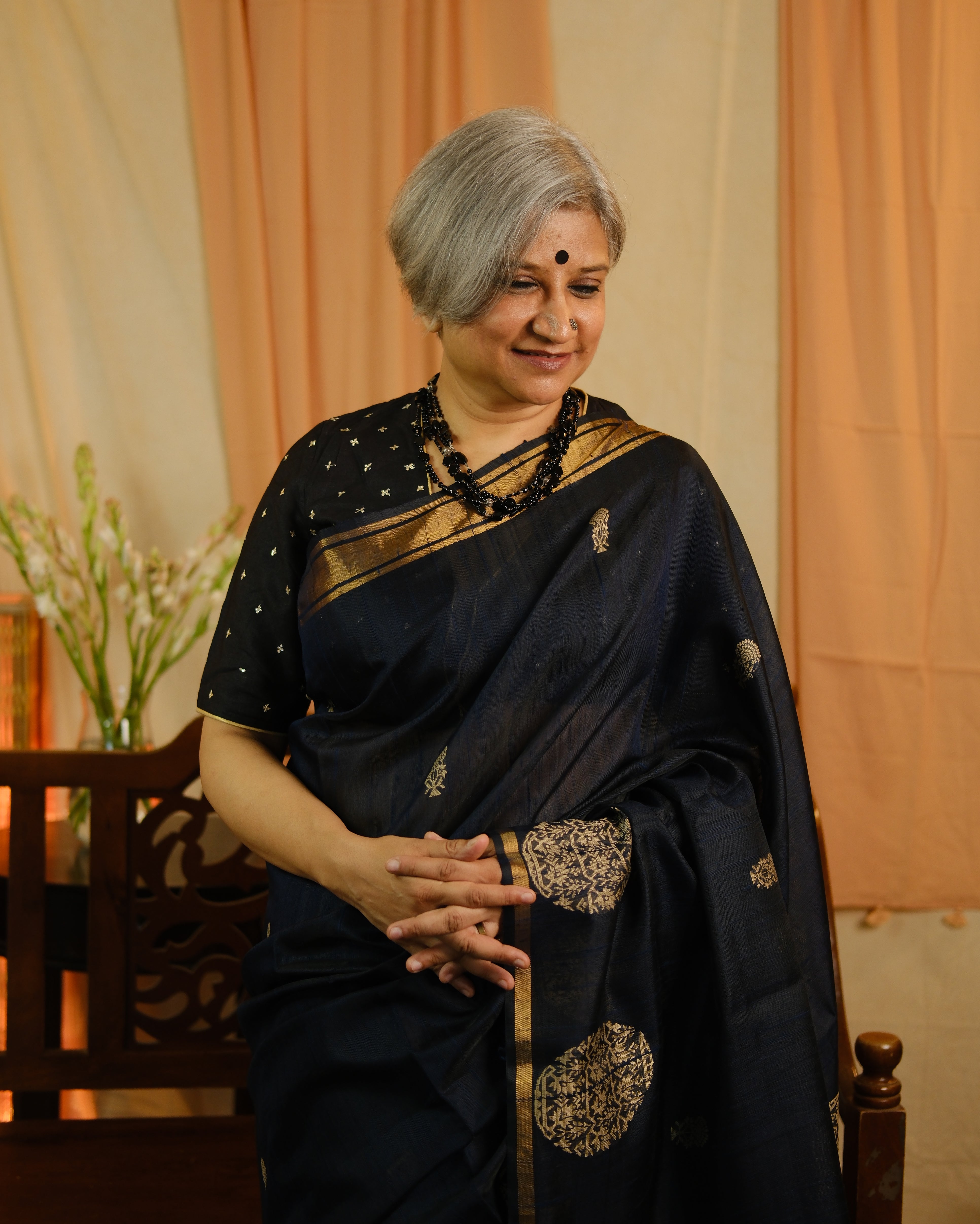 Midnight Blue Raw Silk Saree - SRMBRSS685