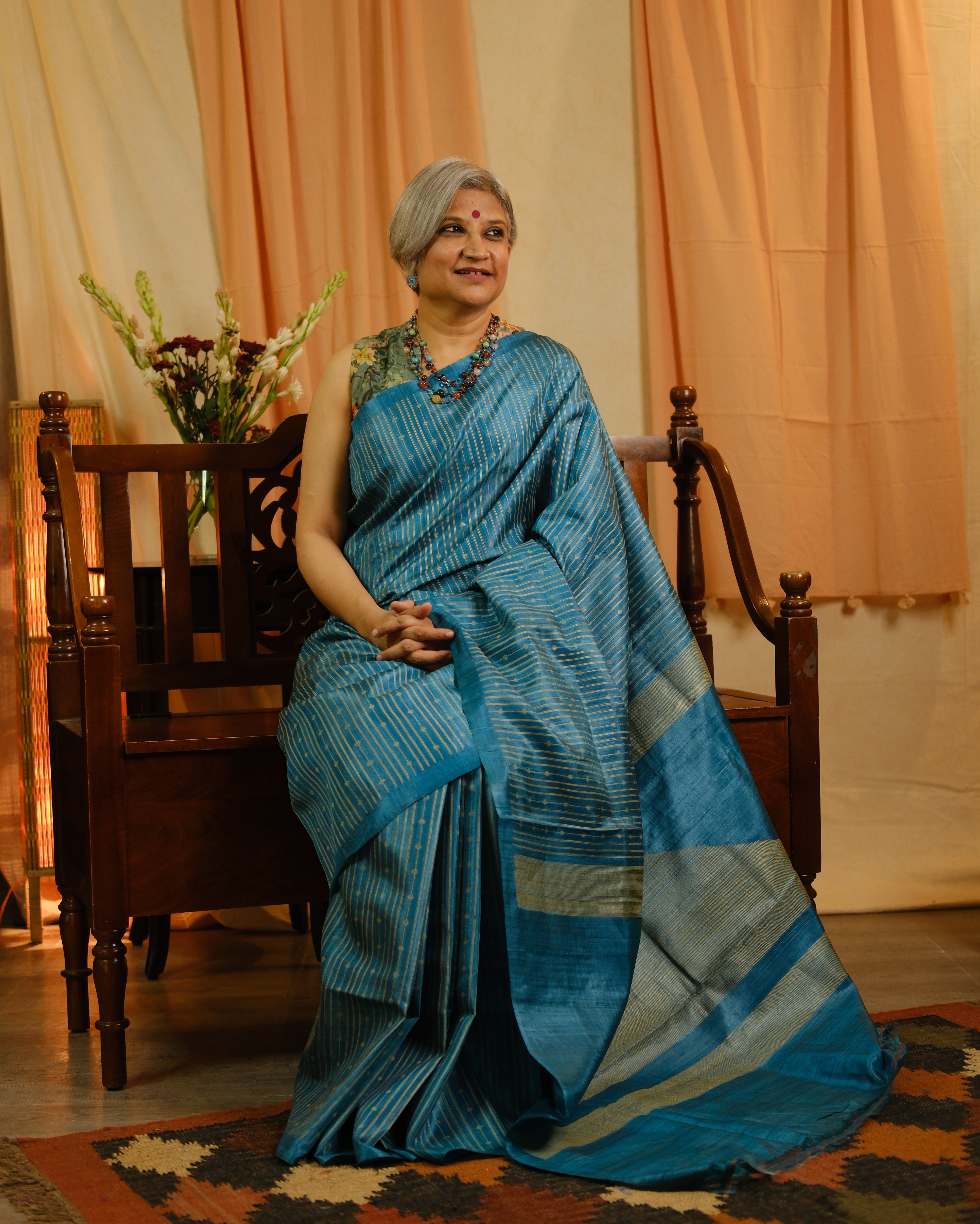 Rama Blue Tussar Silk Saree - SRRBTSS1252