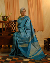 Rama Blue Tussar Silk Saree - SRRBTSS1252