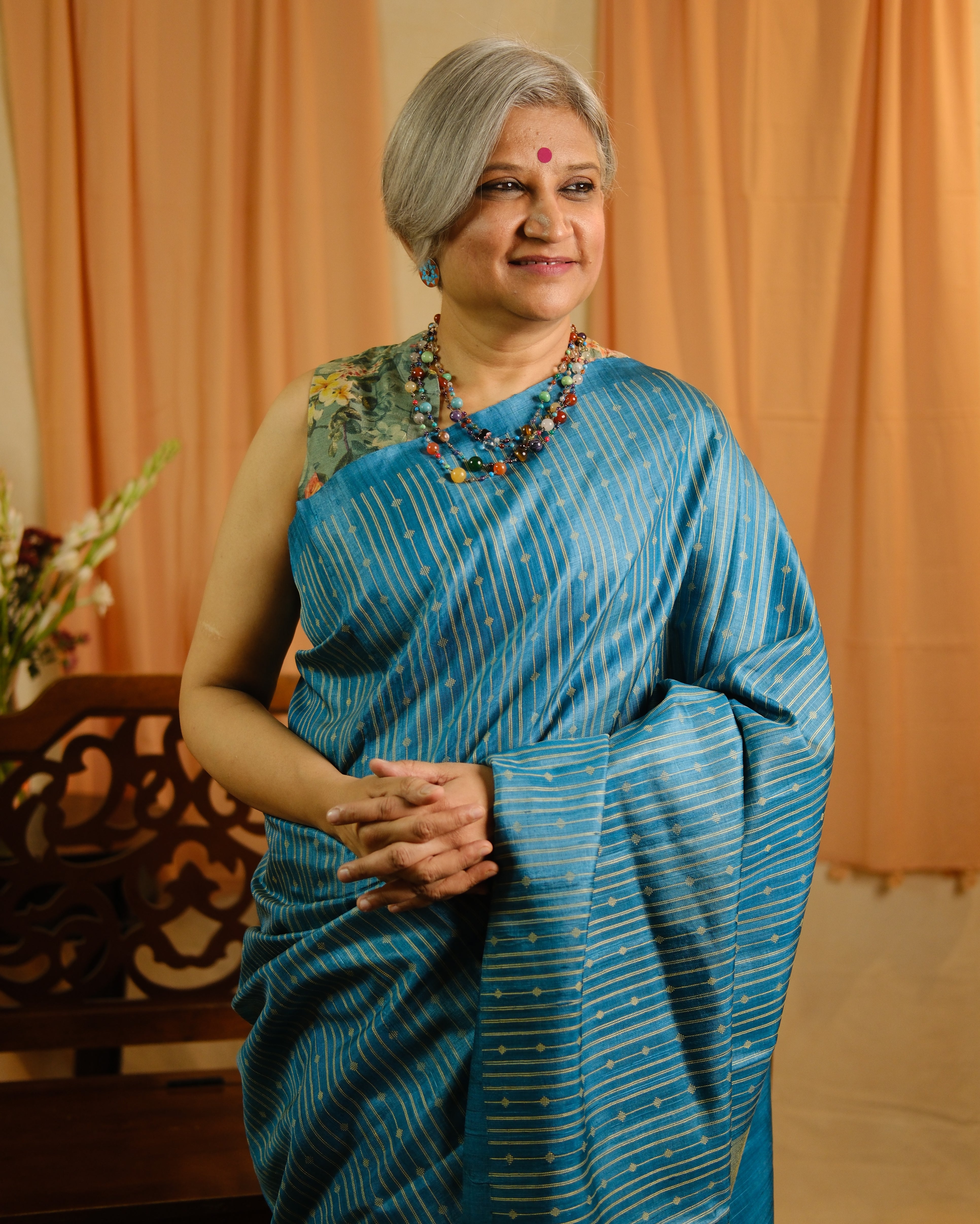 Rama Blue Tussar Silk Saree - SRRBTSS1252