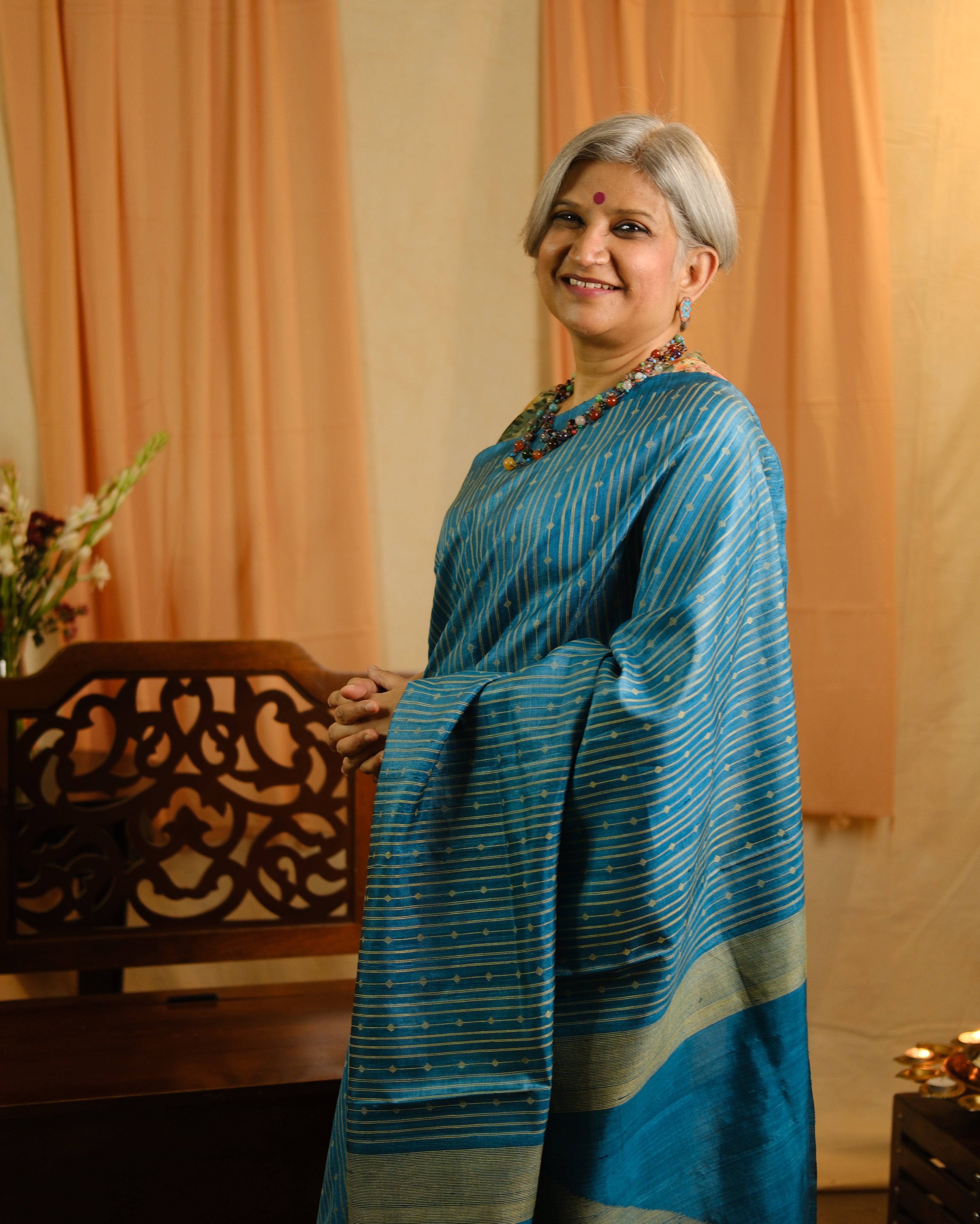 Rama Blue Tussar Silk Saree - SRRBTSS1252