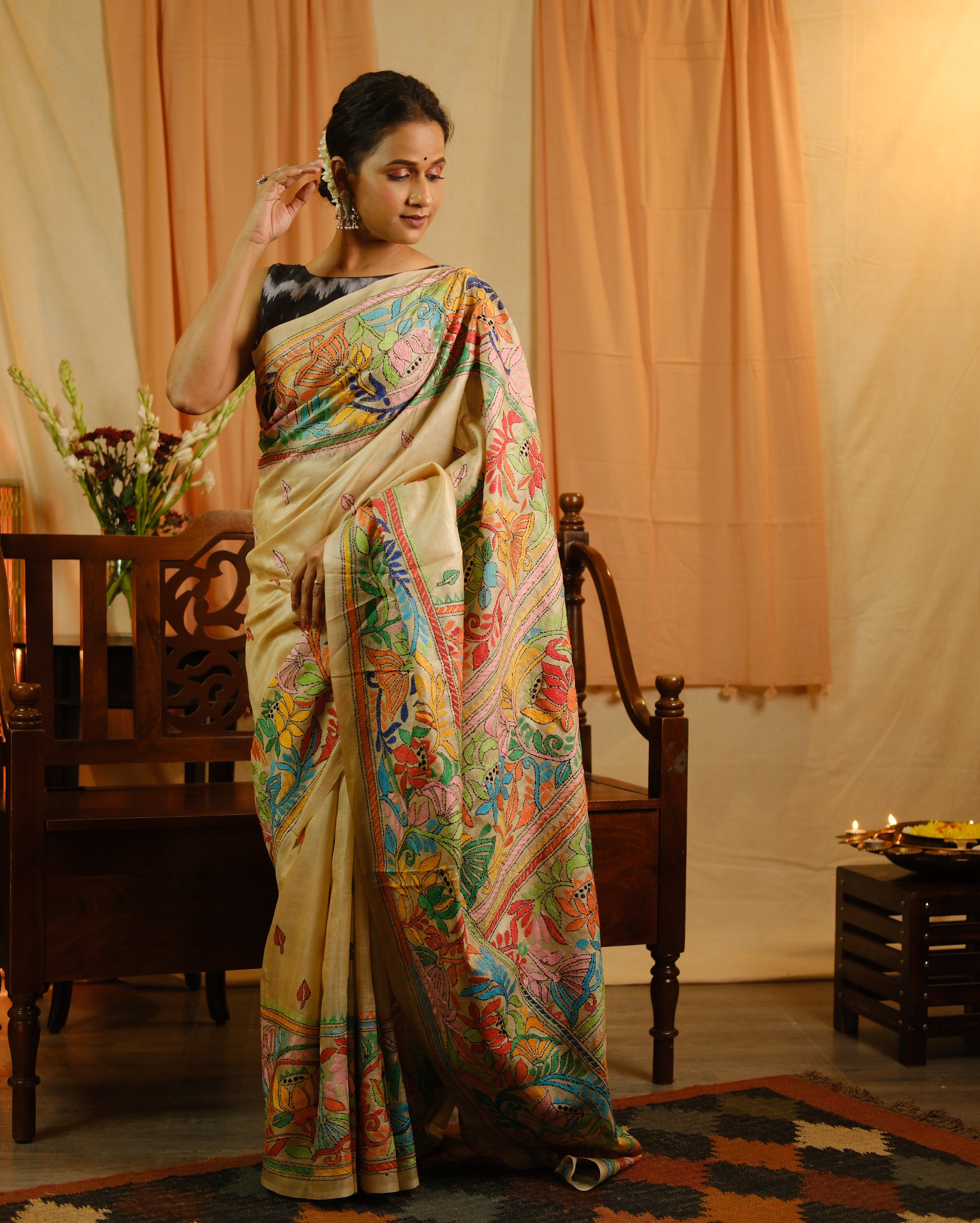 Beige Tussar Silk Saree - SRBTSS1372
