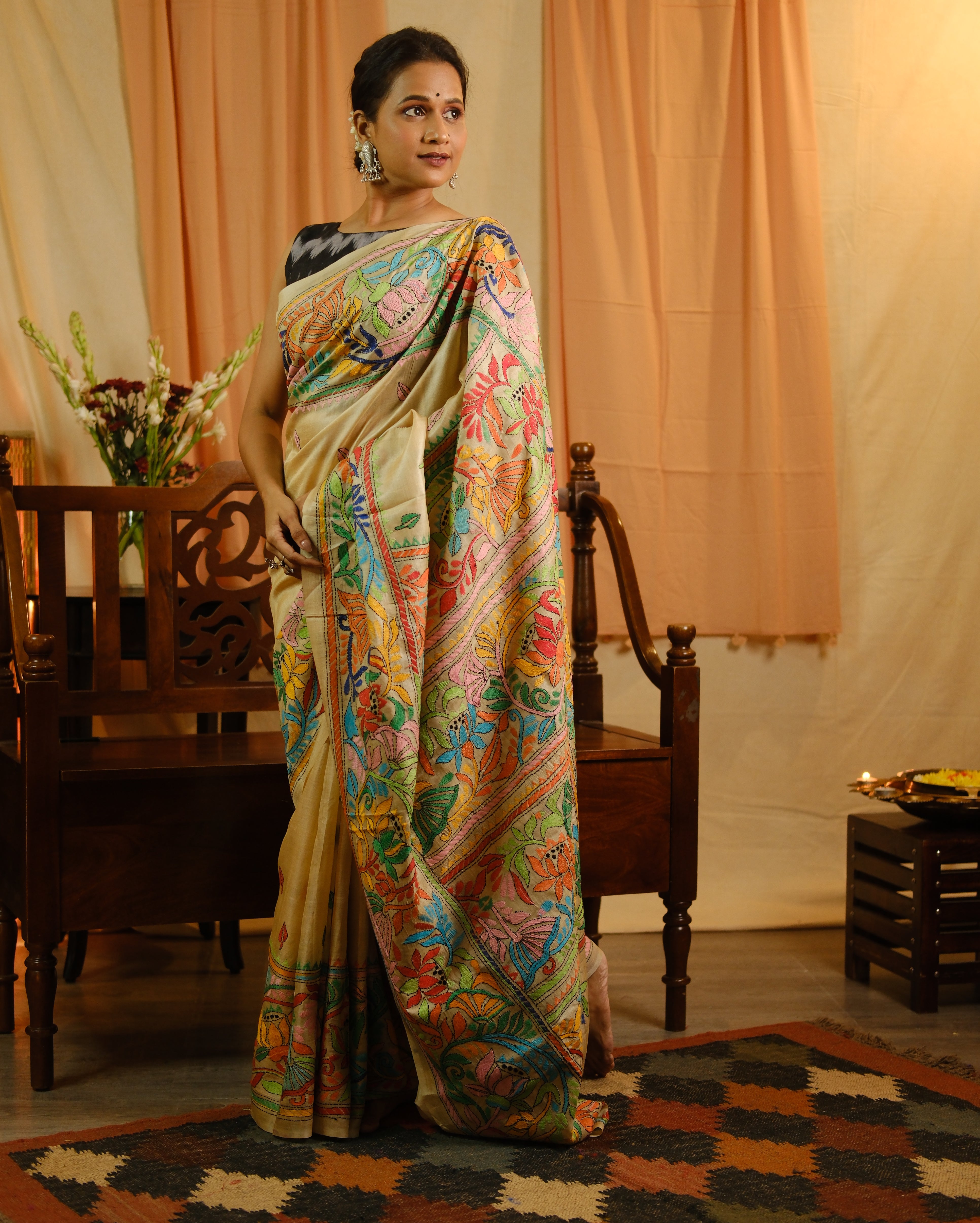 Beige Tussar Silk Saree - SRBTSS1372