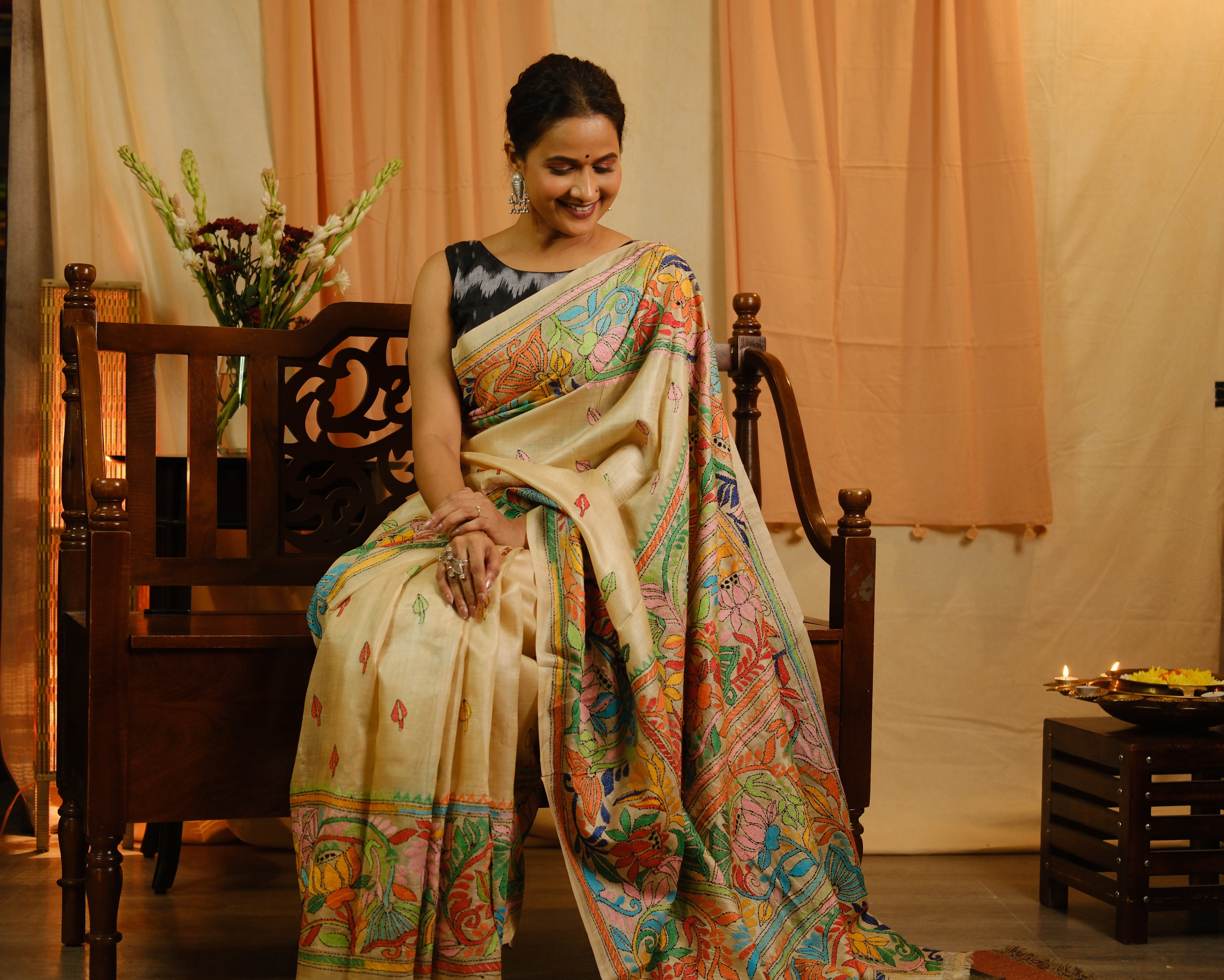 Beige Tussar Silk Saree - SRBTSS1372