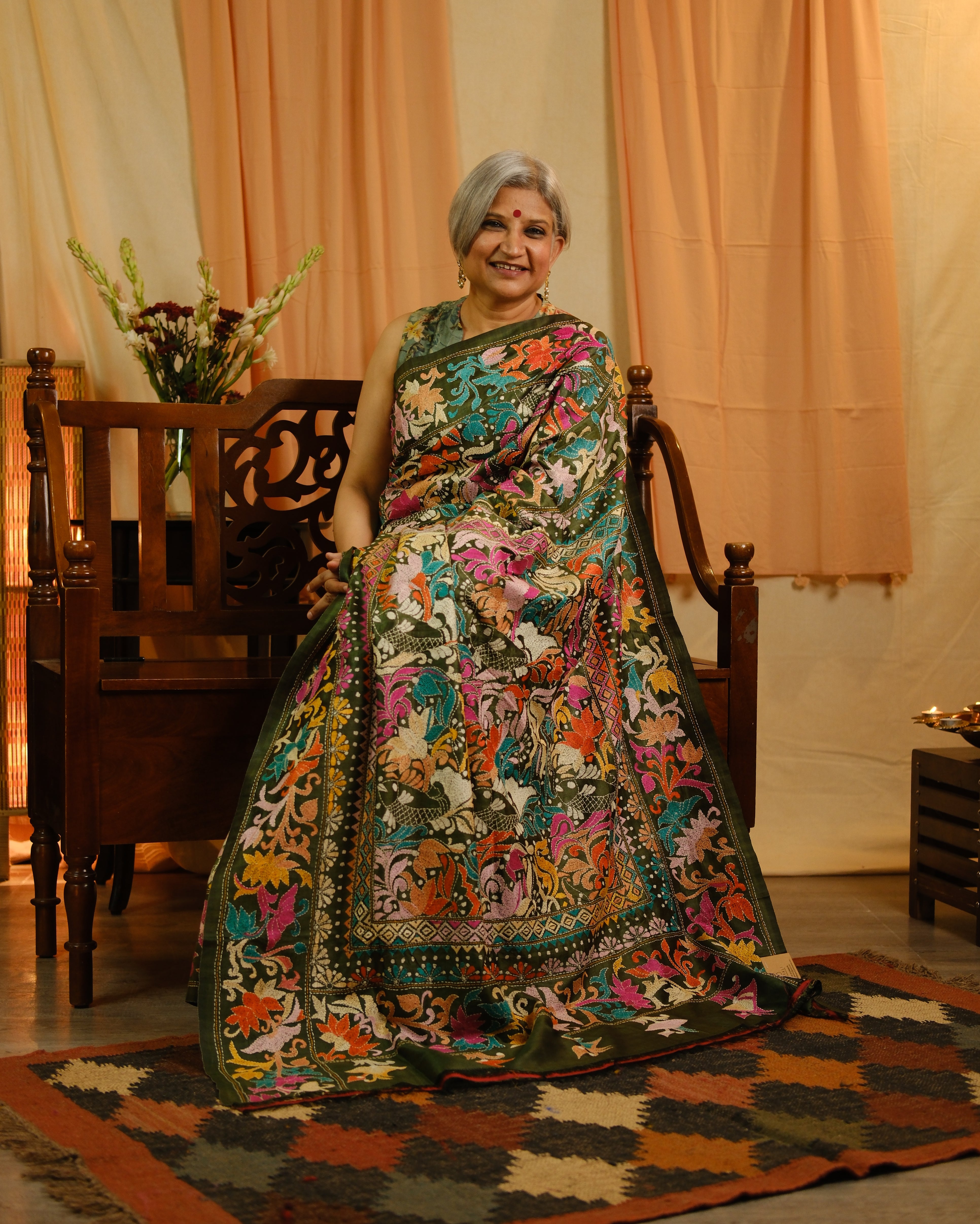 Dark Green Tussar Silk Saree - SRDGTSS1397