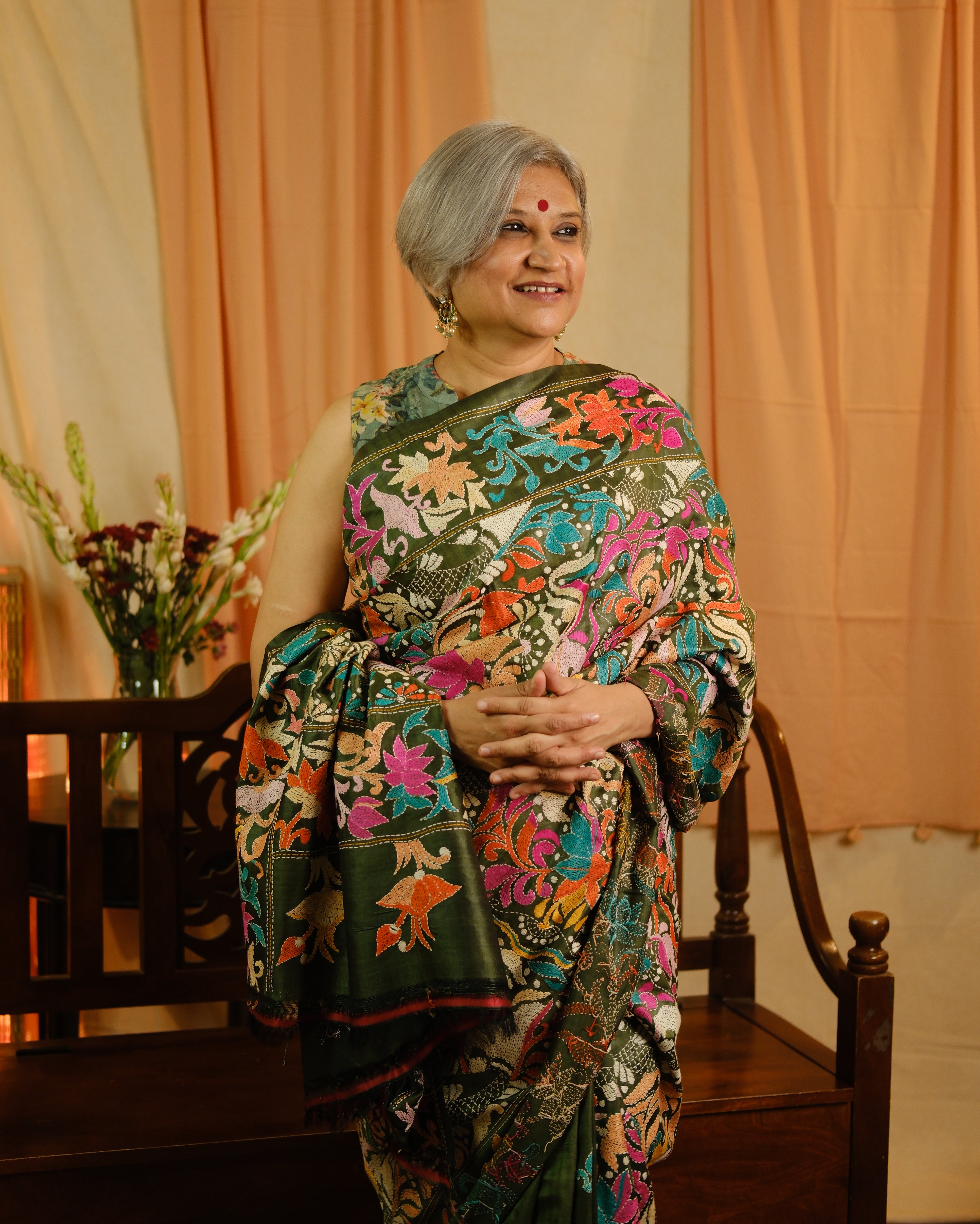 Dark Green Tussar Silk Saree - SRDGTSS1397