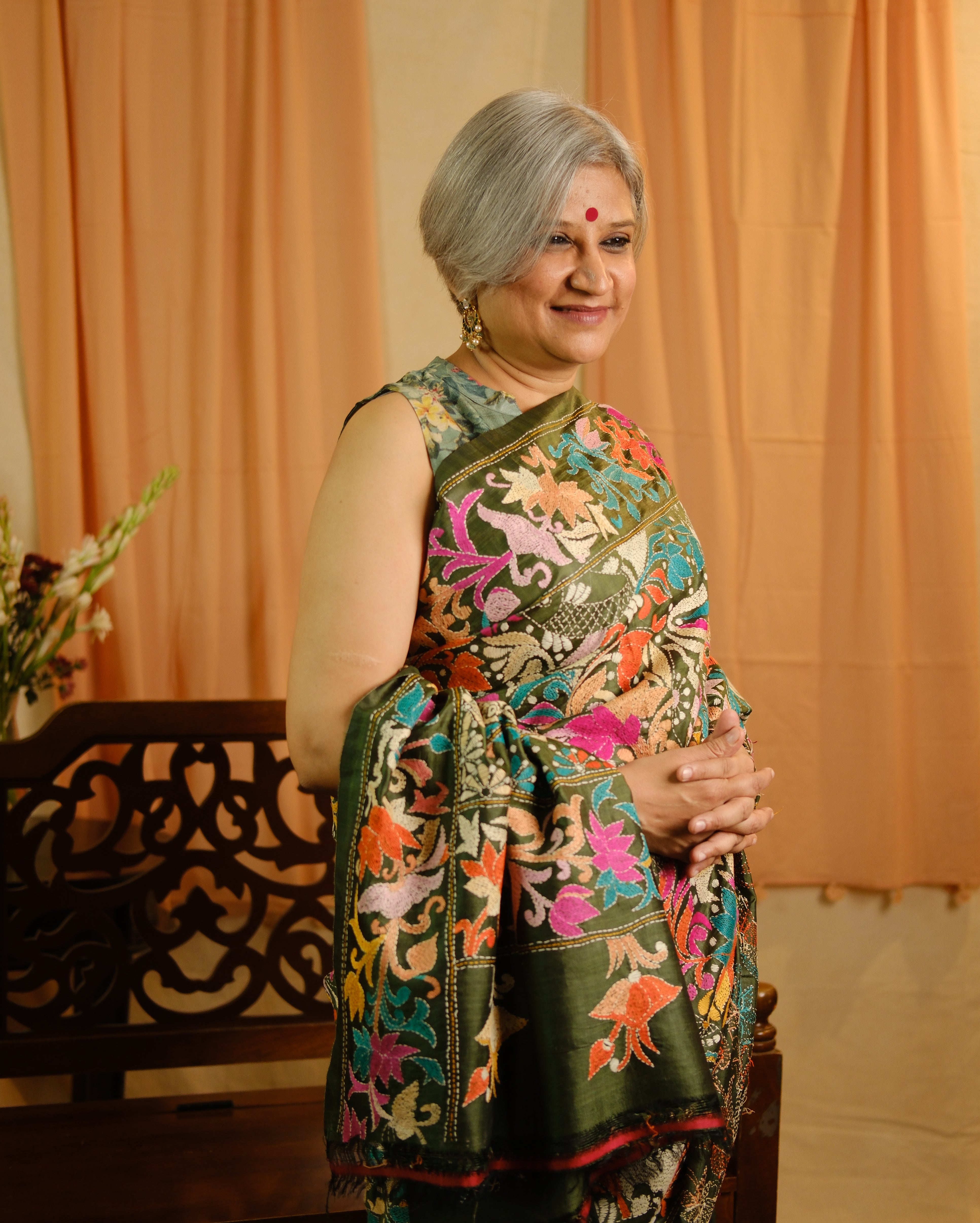 Dark Green Tussar Silk Saree - SRDGTSS1397