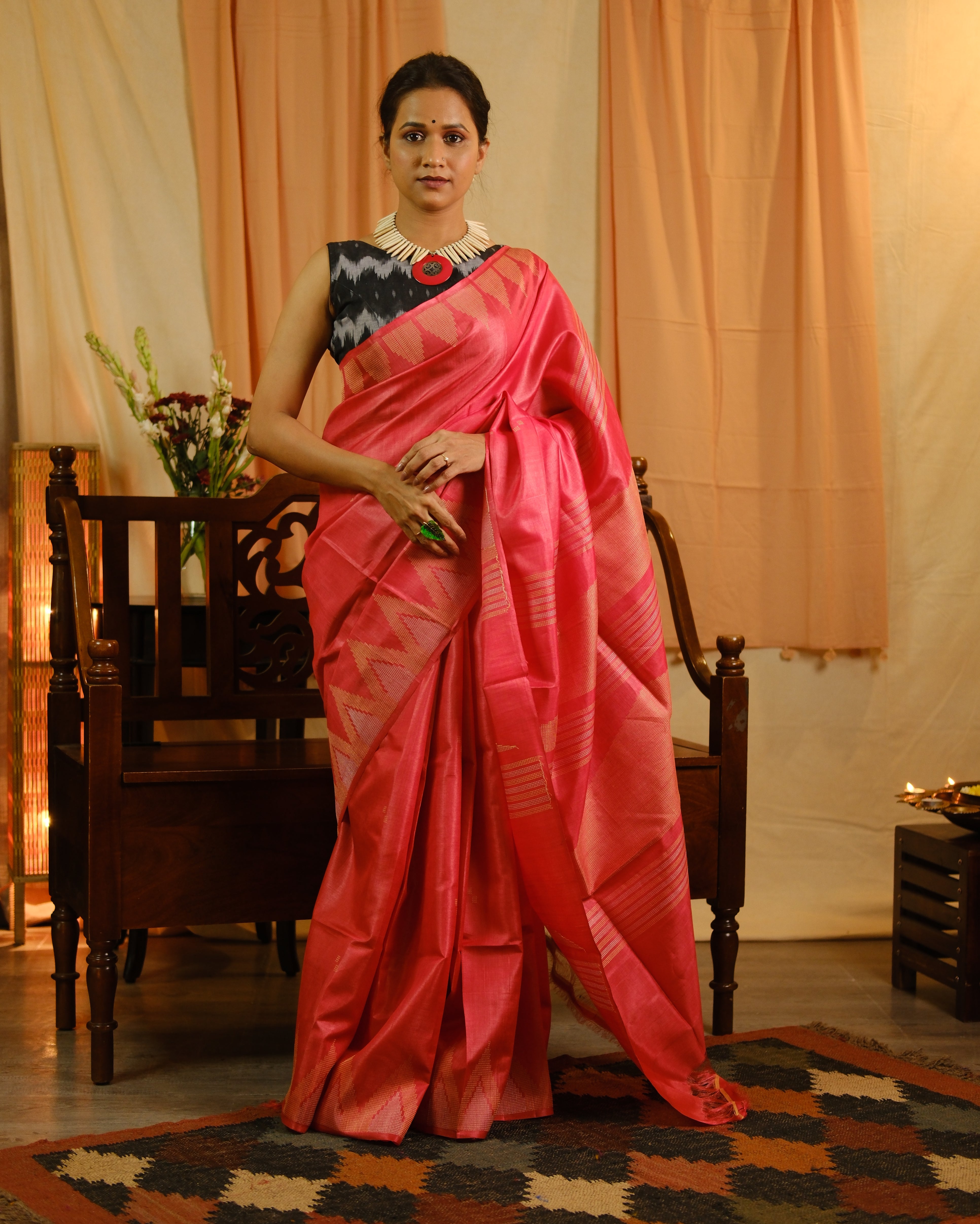 Pink Tussar Silk Saree - SRPTSS1321