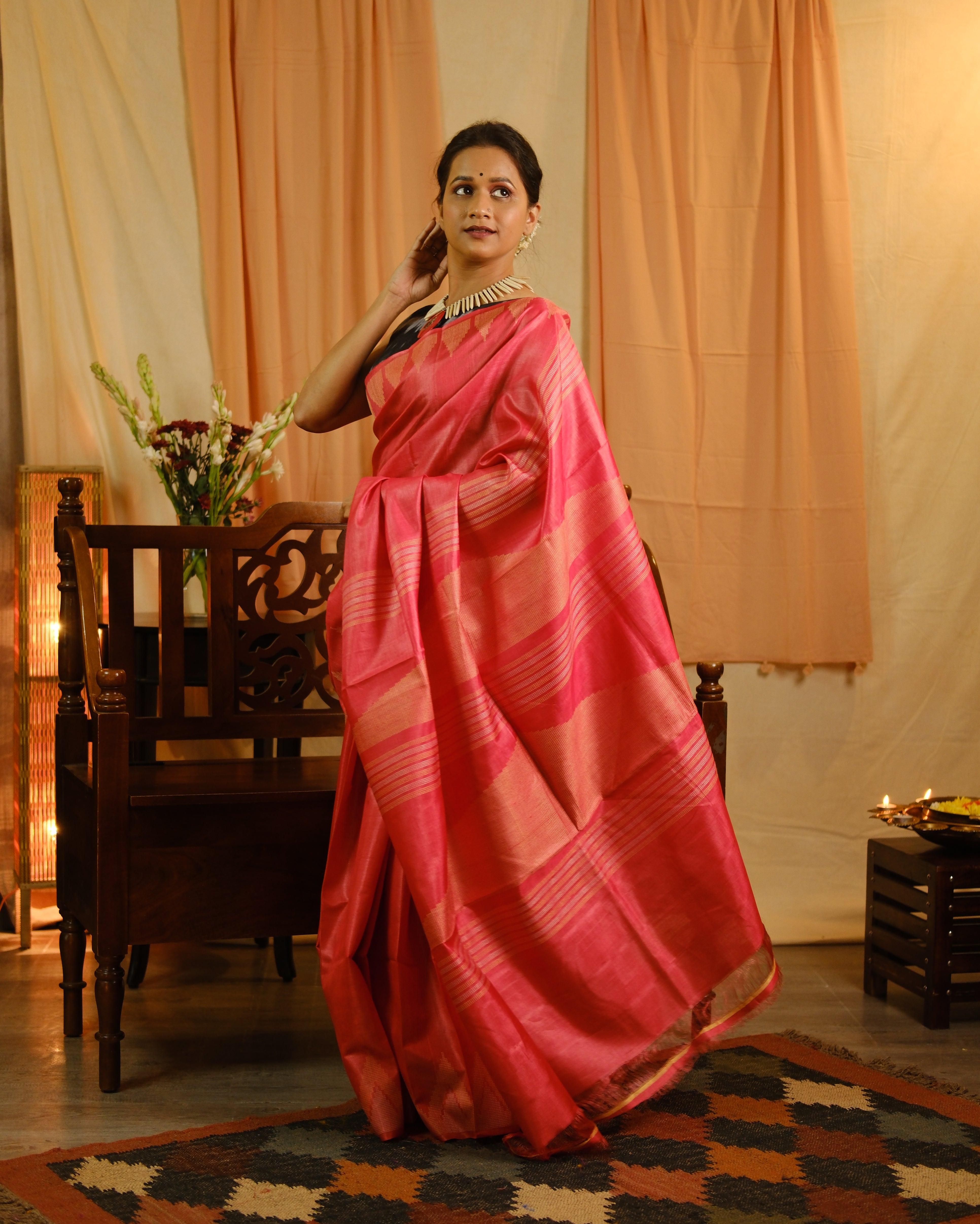 Pink Tussar Silk Saree - SRPTSS1321
