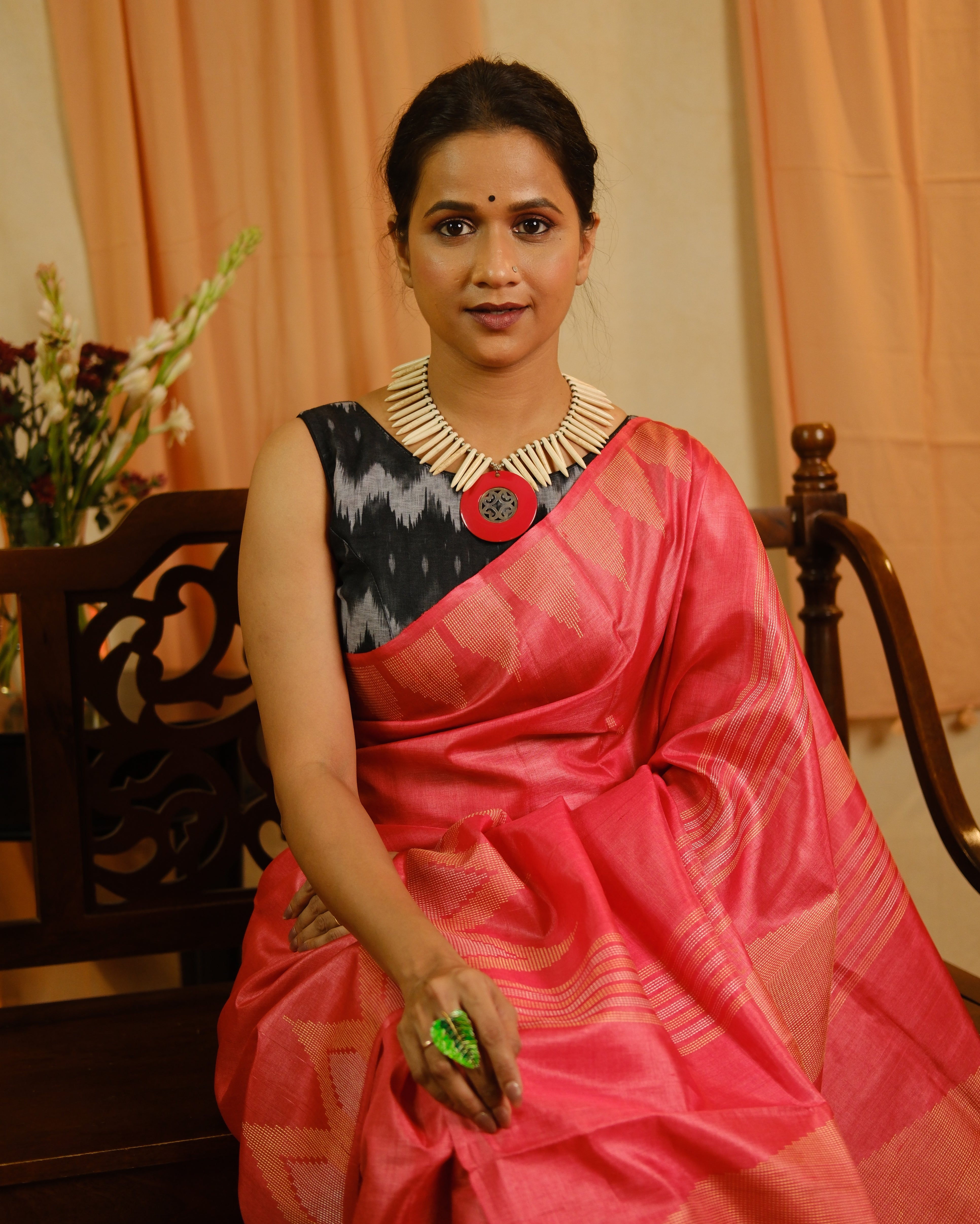 Pink Tussar Silk Saree - SRPTSS1321