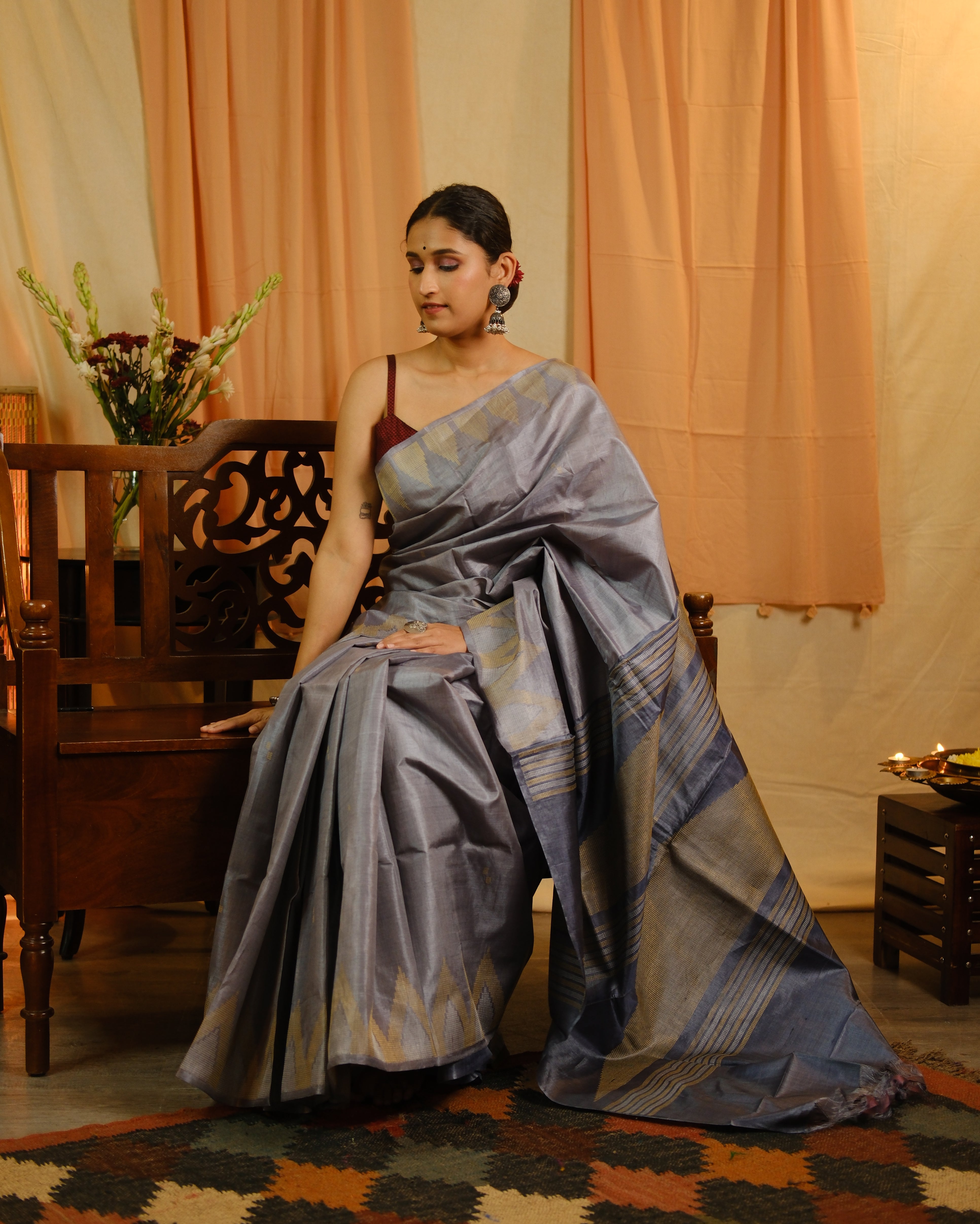 Grey Tussar Silk Saree - SRGTSS1318
