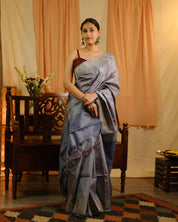 Grey Tussar Silk Saree - SRGTSS1318