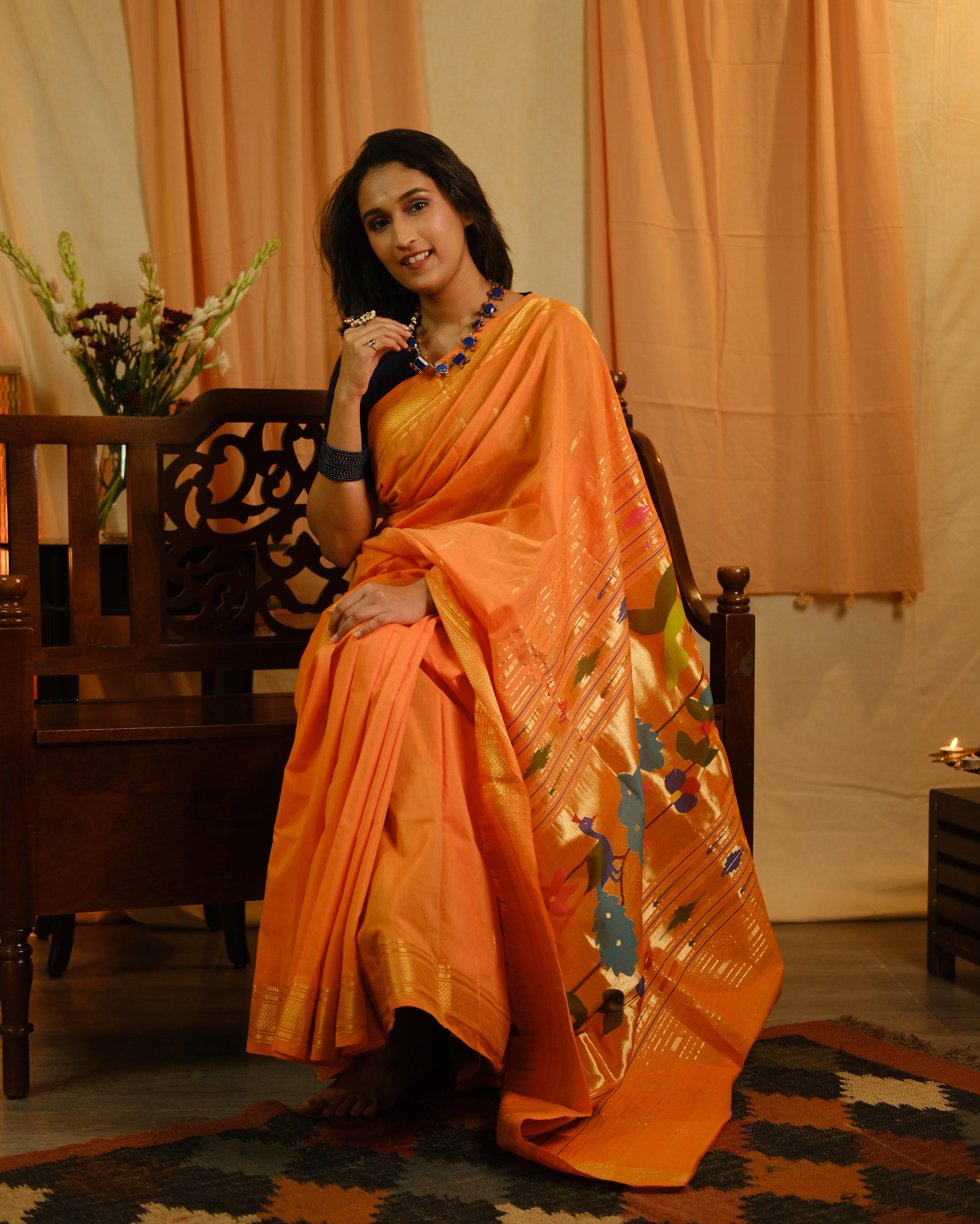 Orange Cotton Paithani Saree - SROCPS542