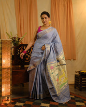 Blue Cotton Paithani Saree - SRBCPS566