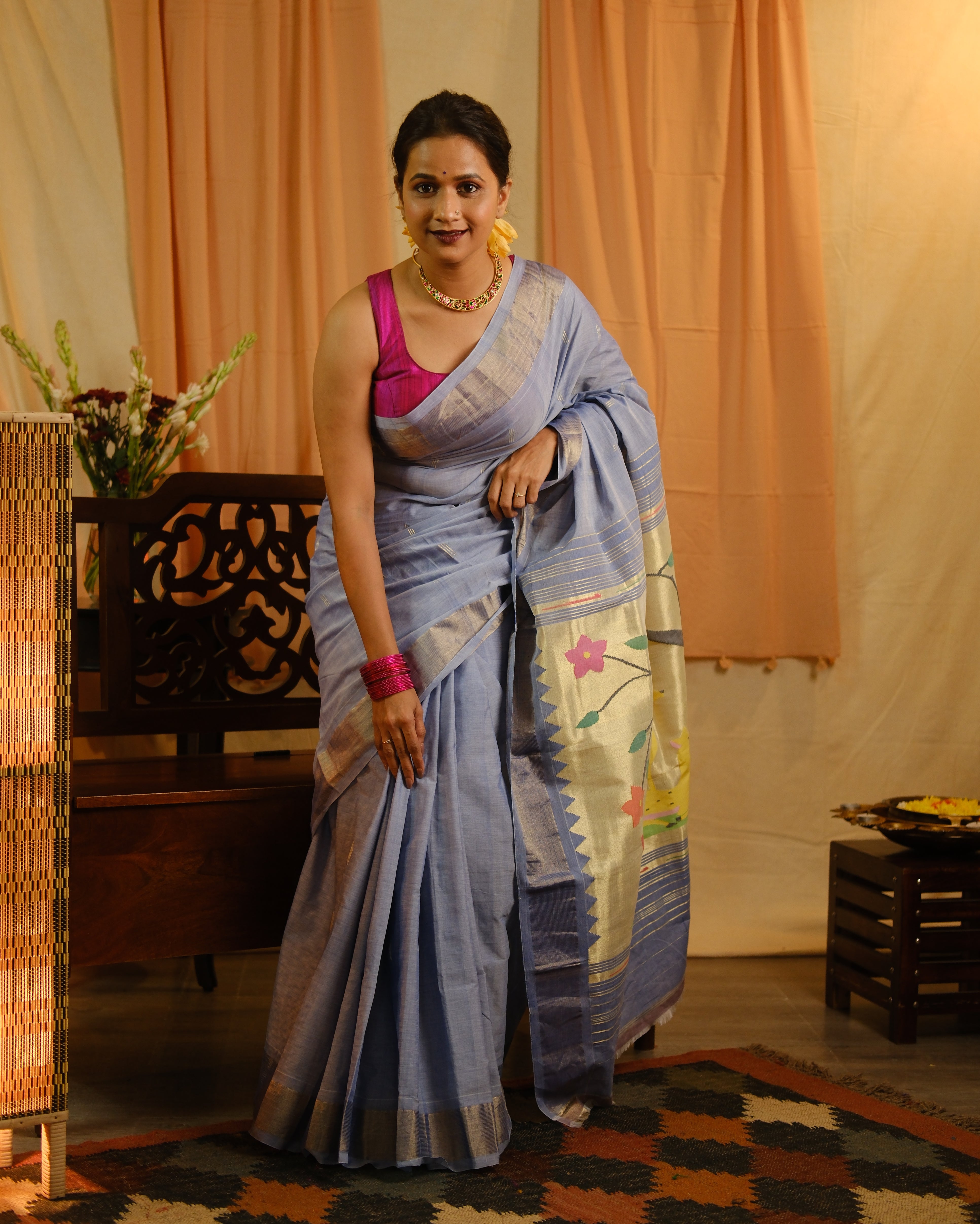 Blue Cotton Paithani Saree - SRBCPS566