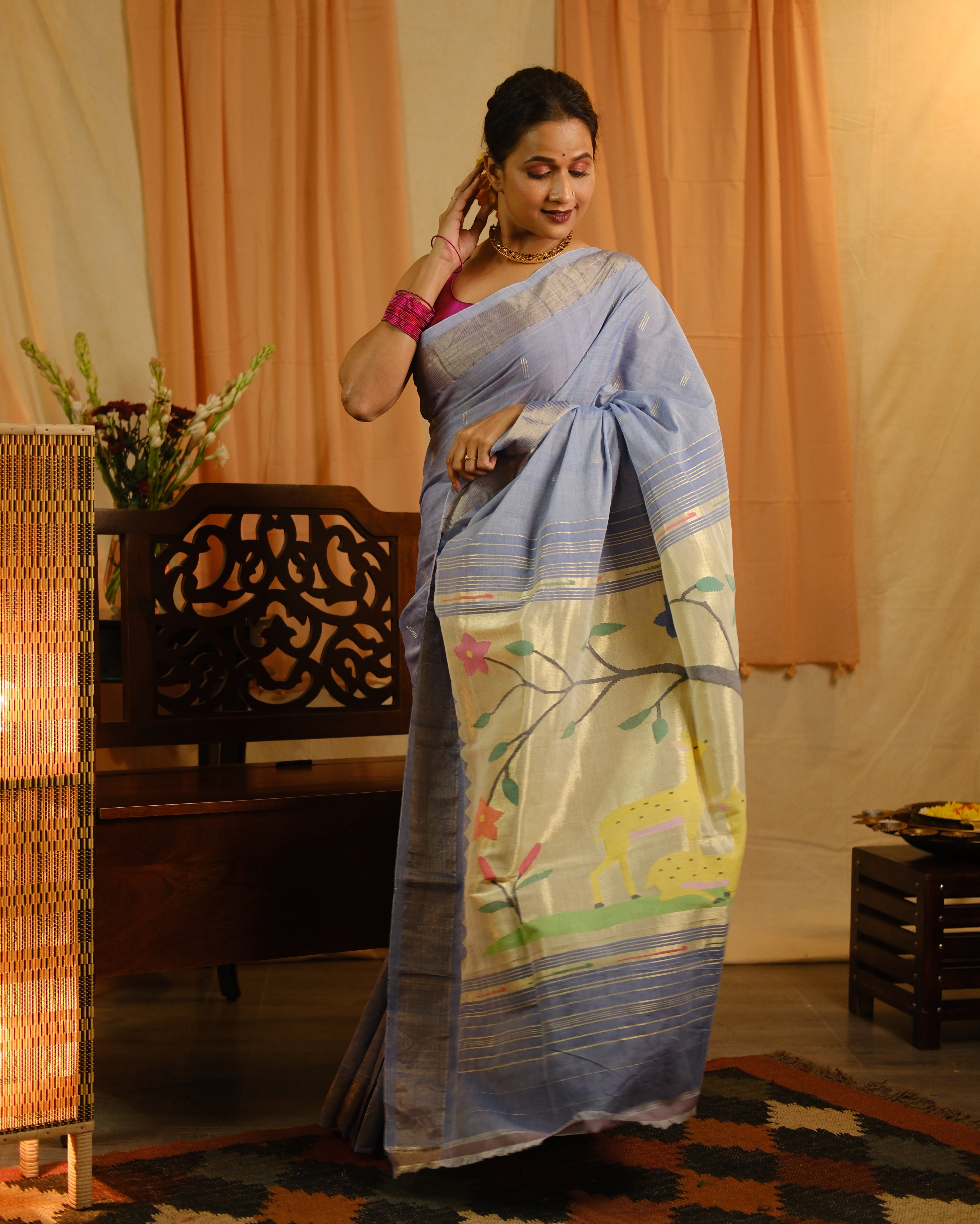 Blue Cotton Paithani Saree - SRBCPS566