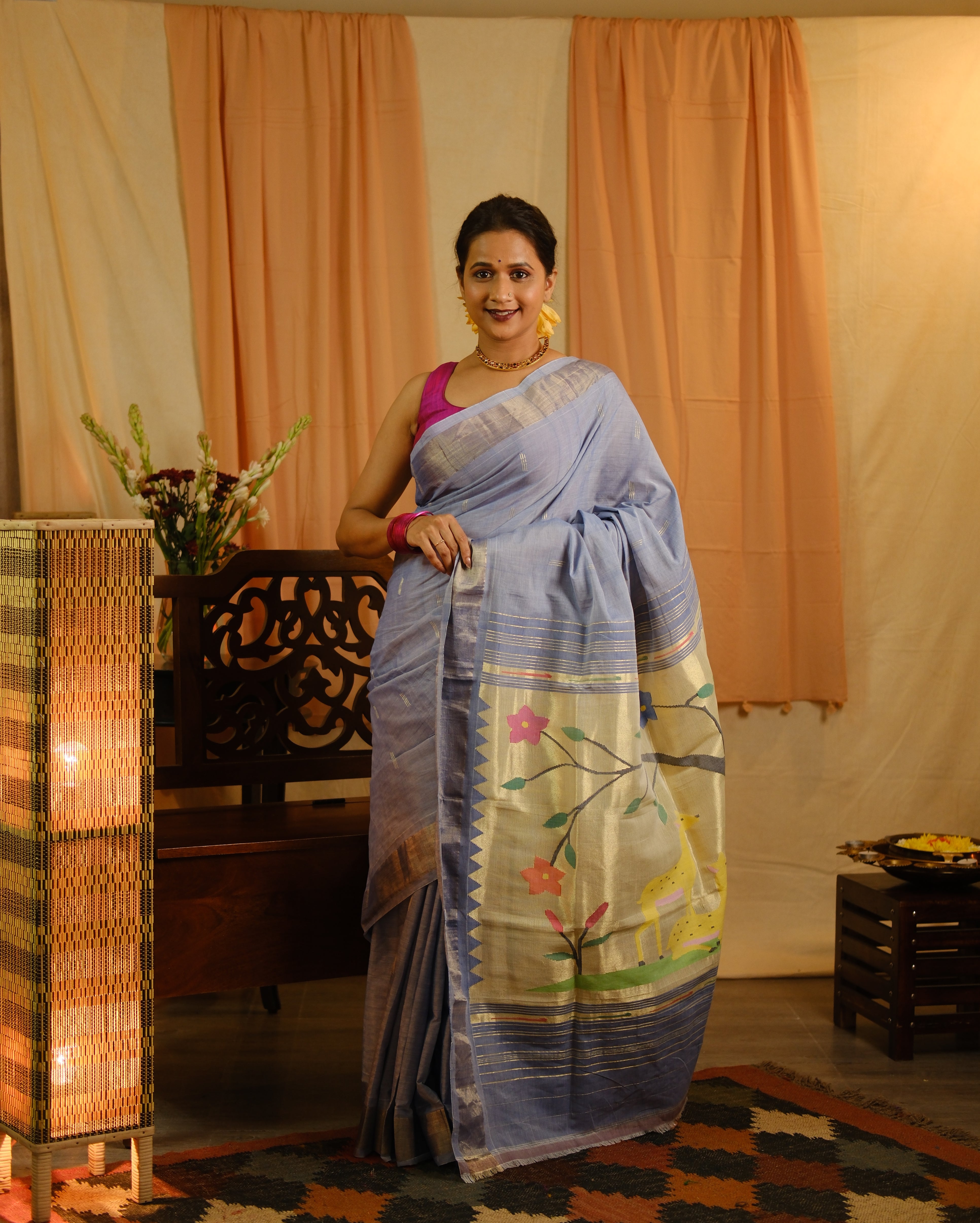 Blue Cotton Paithani Saree - SRBCPS566