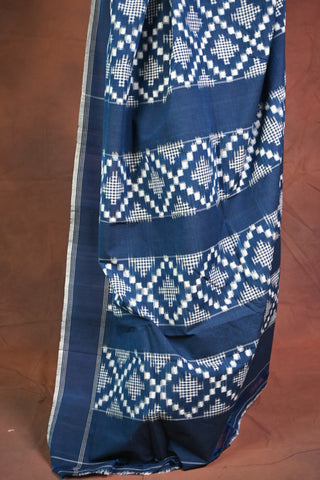 Handloom Pochampalli Cotton Ikat Navy Blue Saree