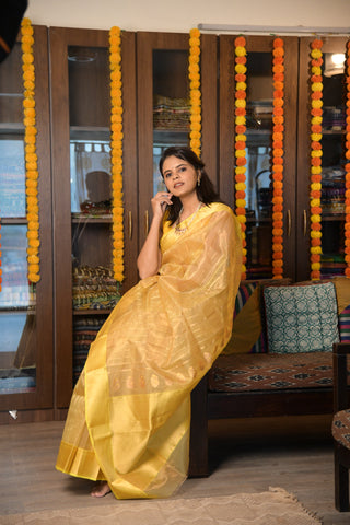 Yellow Chanderi Tissue Silk Saree-SRYCTSS53